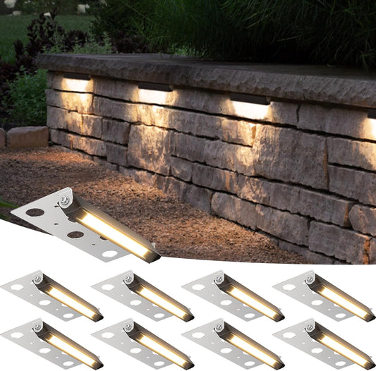 8-Pack 7 Inch Retaining Wall Lights 5W LED Waterproof Hardscape Lighting 12V Low Voltage Step Lights