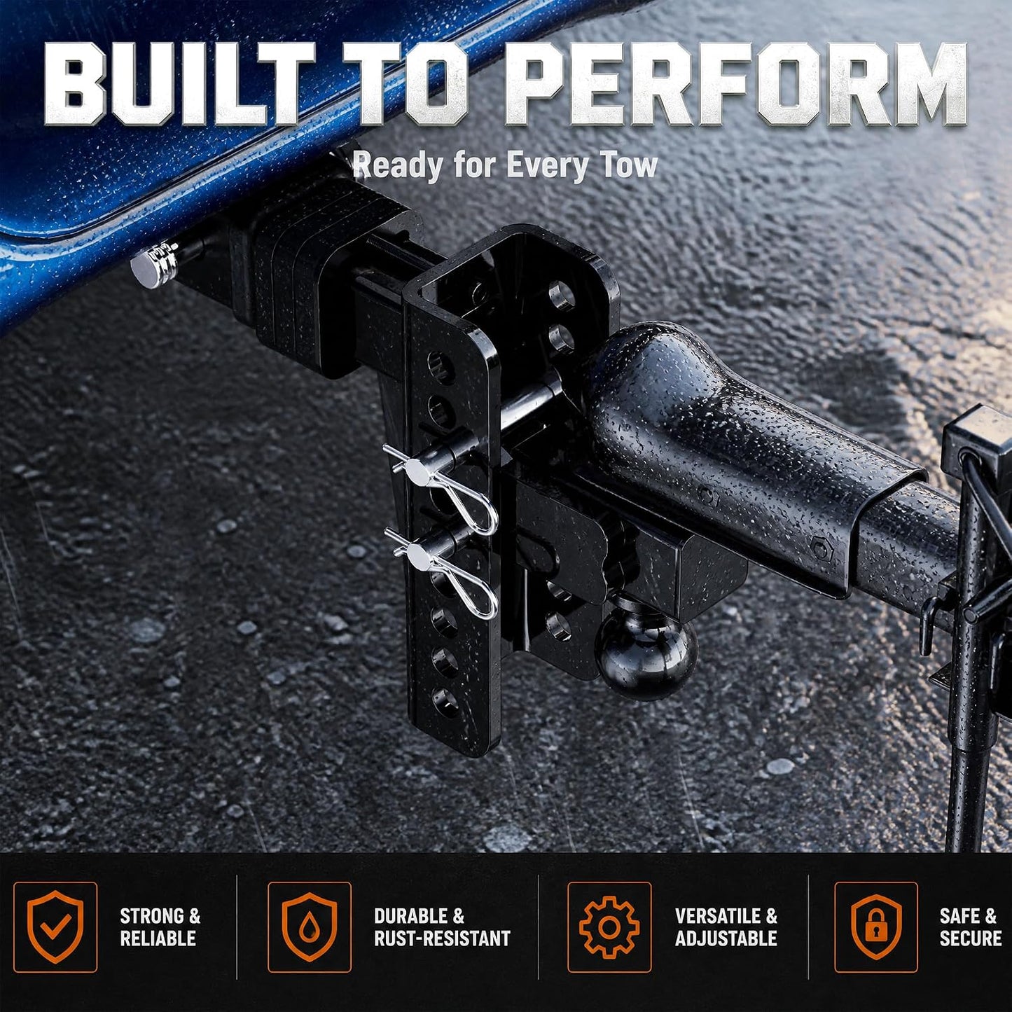 Adjustable Trailer Hitch, Fit 2.5 in Receiver, 22,000 LBS GTW, Heavy Duty Drop Hitch with 2" & 2-5/16" Ball Mounts for Trucks, 6 Inch Drop/Rise, Anti-Theft Pins