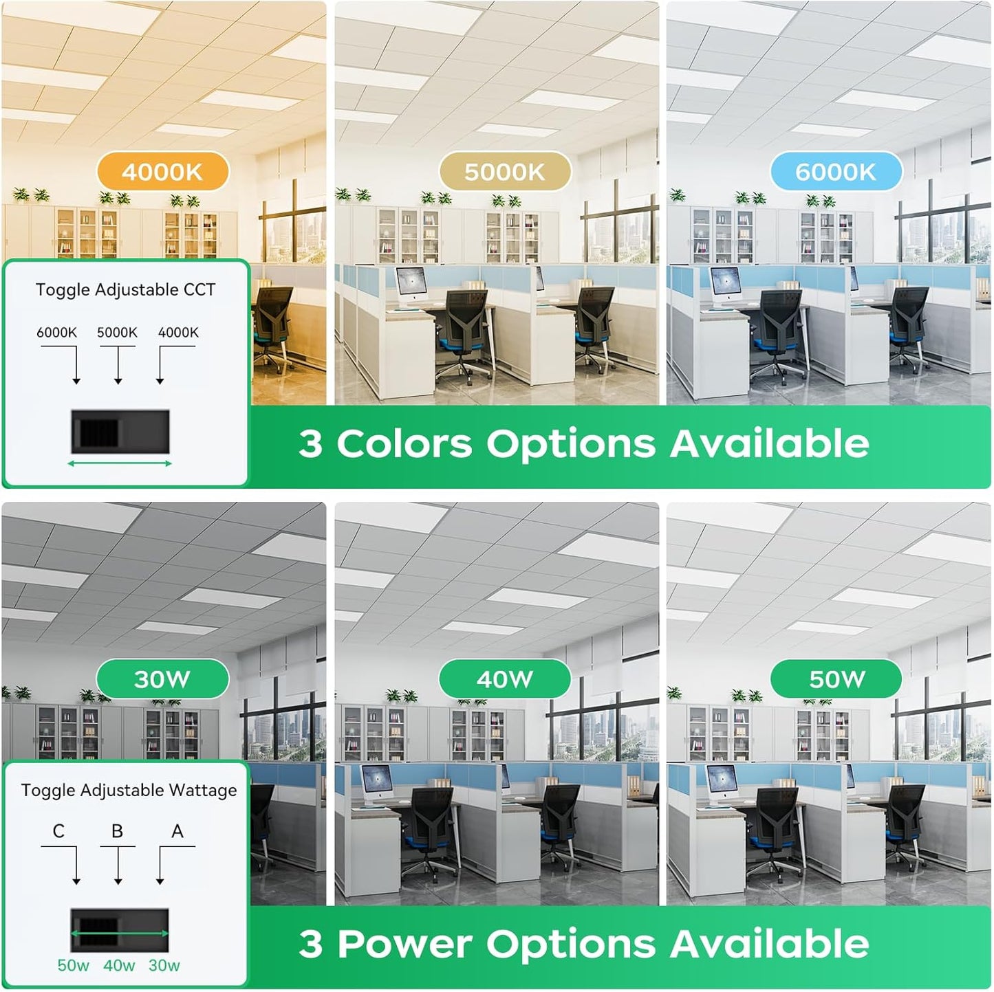 2x4 LED Flat Panel Light with Emergency Battery Backup, Emergency Lighting 90 min, 9W Emergency Power 4000K/5000K/6000K Selectable, 0-10V Dimmable,