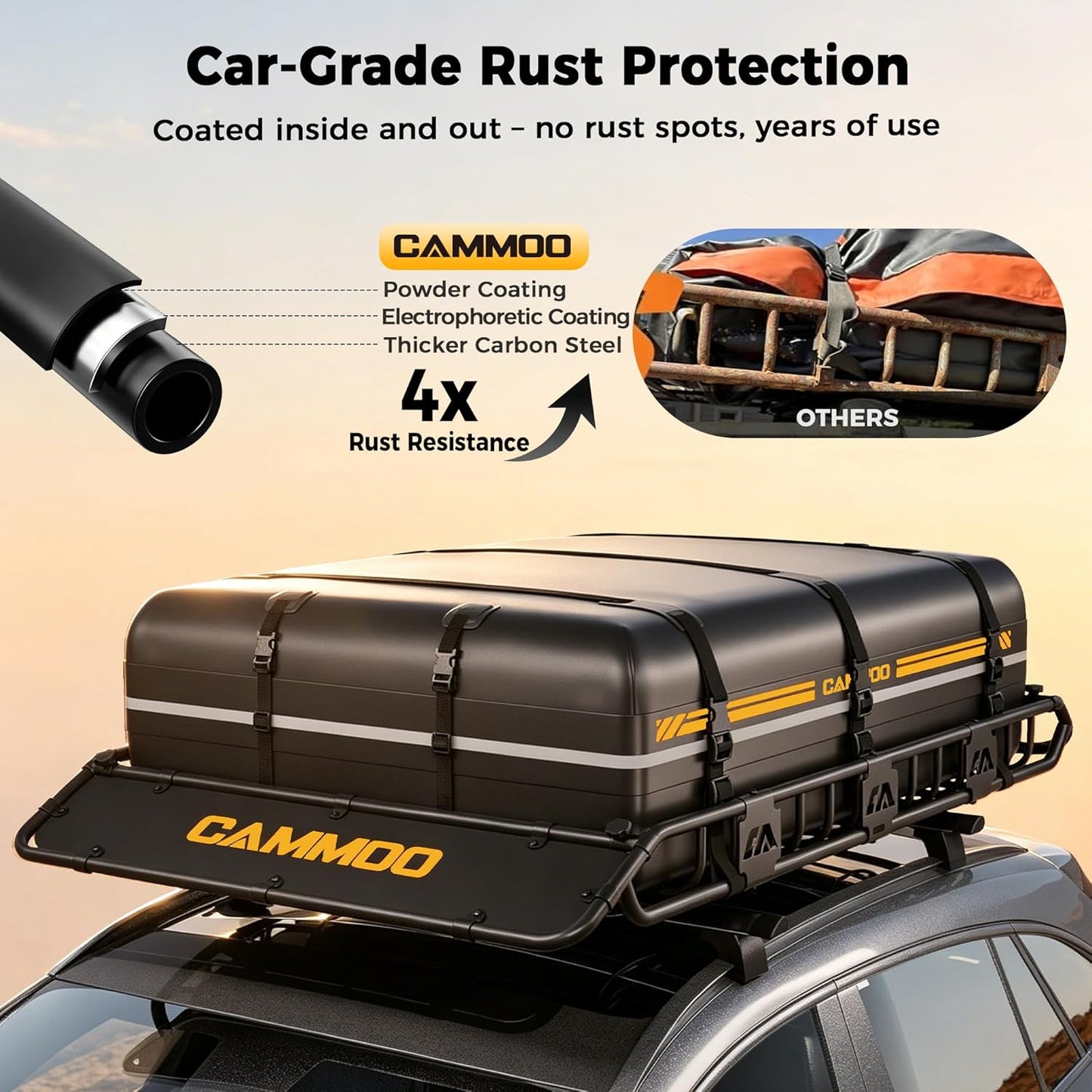 CAMMOO 64"x39" Roof Rack Basket, Removable Fairing & Support Bars for Kayaks/Long Gear, 20 Cu.Ft Waterproof Soft Bag+Lock+Net+Strap–200Lbs Capacity Car Roof Cargo Carrier for SUV Truck Camping