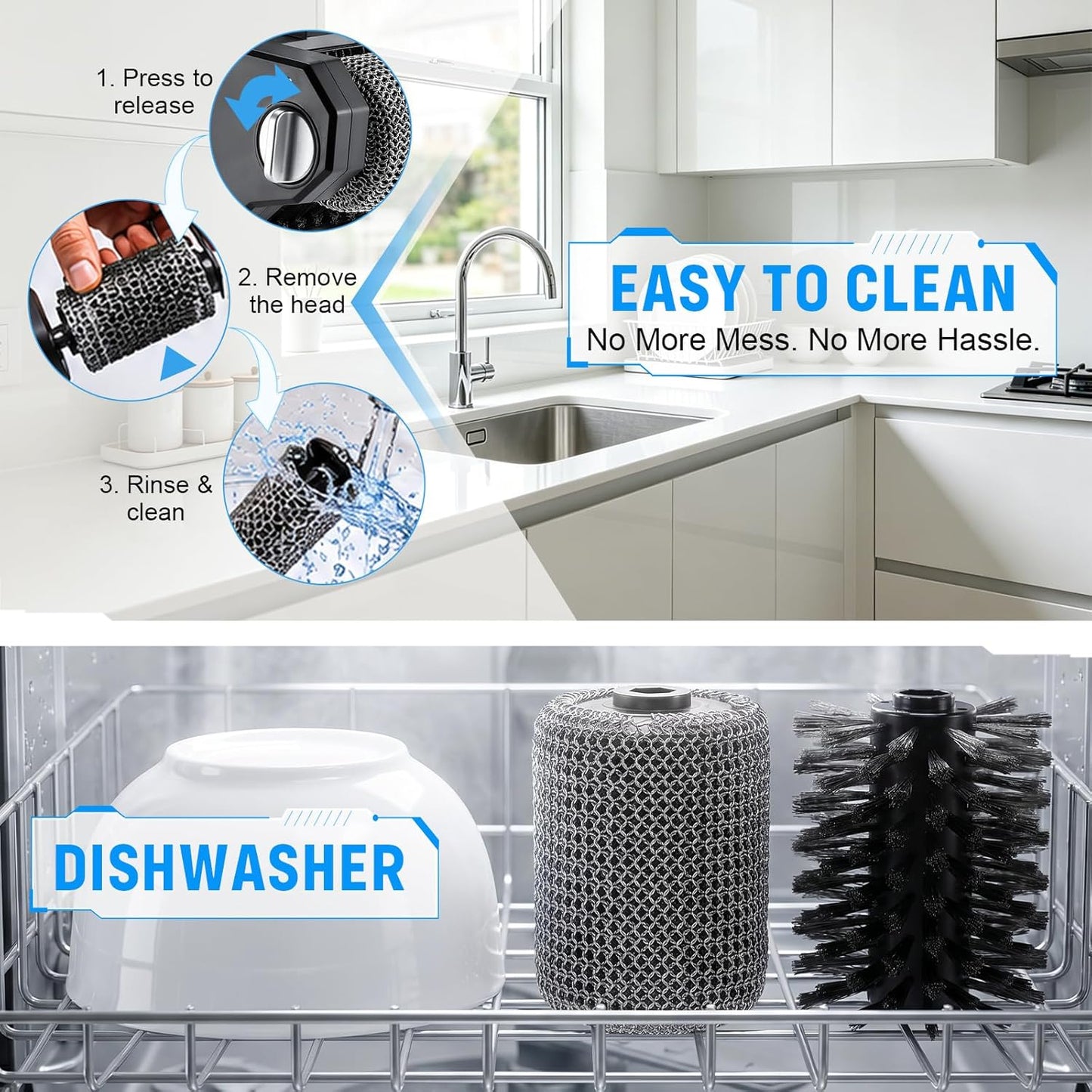 Electric Grill Brush, 350 RPM BBQ Grill Cleaner with Dual Cleaning Heads, Black, 2600mAh Rechargeable Power Grill Scrubber for Outdoor Flat Top, Cast Iron, Barbecue Grates, Black