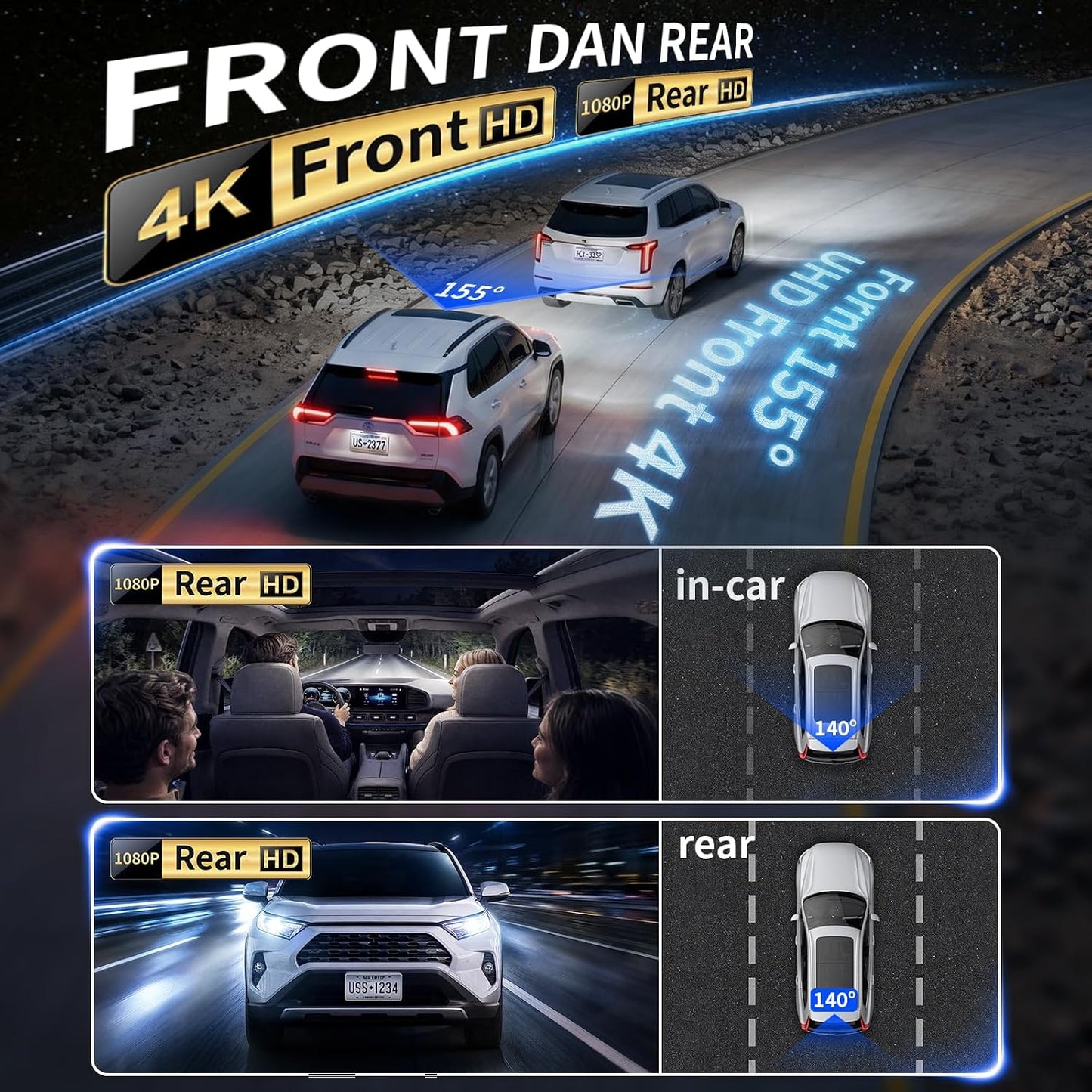 Front 4K and Rear 1080P Dash Cam fit GMC Sierra 1500 2022-2026 HD 2024-2026 Pro SLE Elevation SLT AT4X Denali Ultimate Accessories (Model C),Integrated Camera,OEM Look,GPS,HDR,5.8G WiFi,128GB