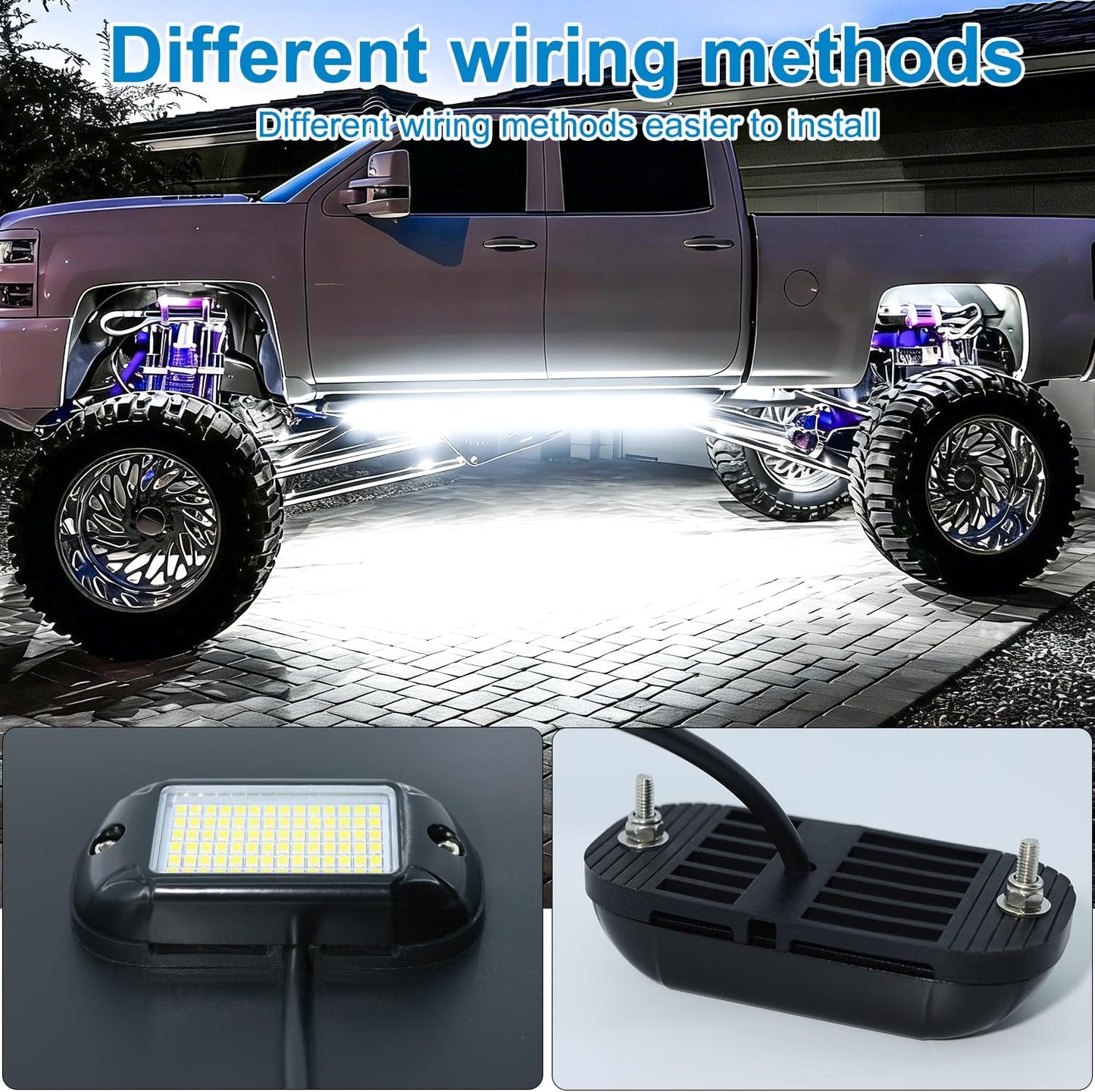 84 LEDs per pod Metal Aluminum Pure White Rock Lights 6000k Neon underglow Light IP68 Waterproof for Bike Motorcycle Pickup Trucks SUV ATV Pack 8