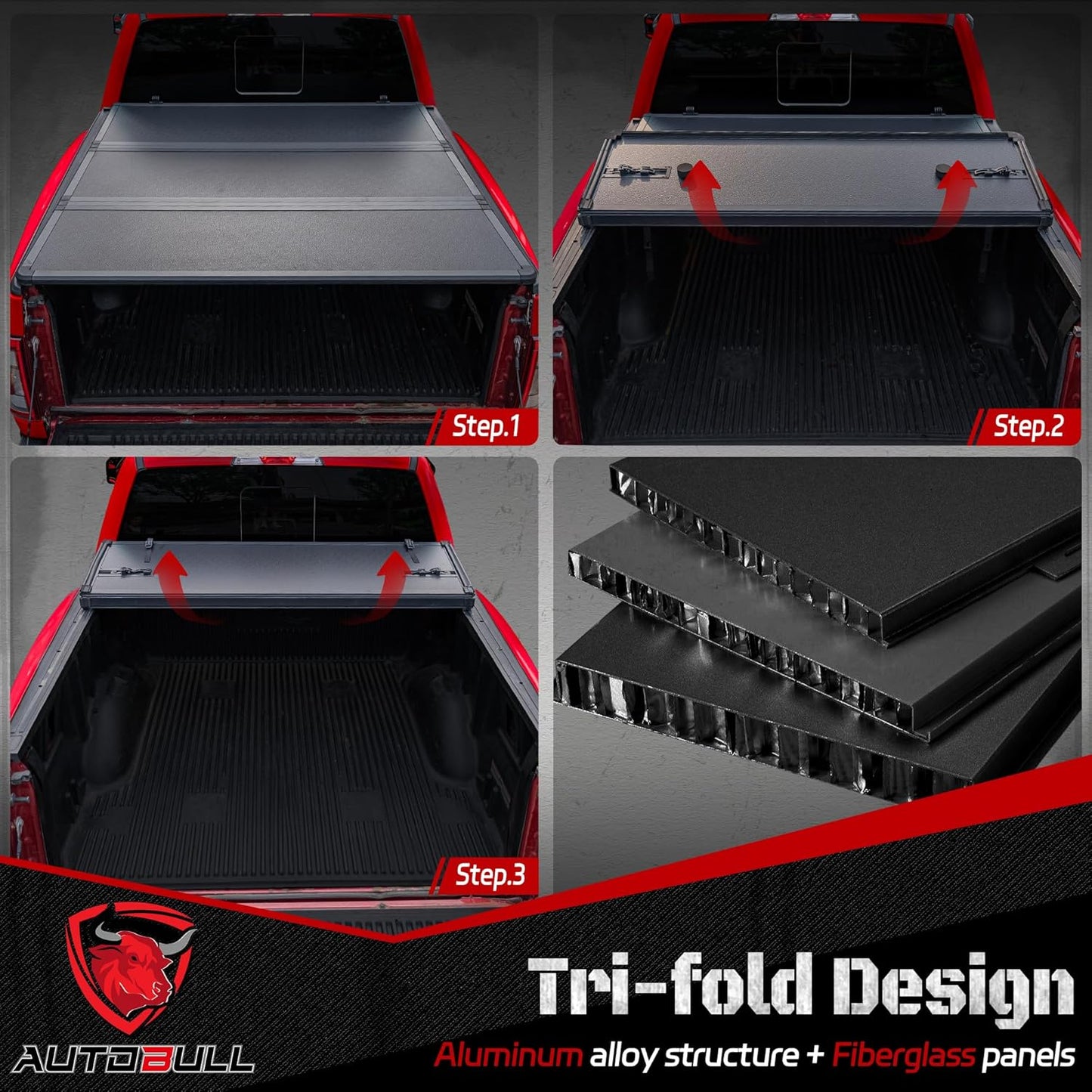 Hard Top Tri Fold tonneau Cover Compatible with 2022-2024 Toyota Tundra 6.5ft Bed, Alloy Steel and Fiberglass Made (2007-2021, 67)