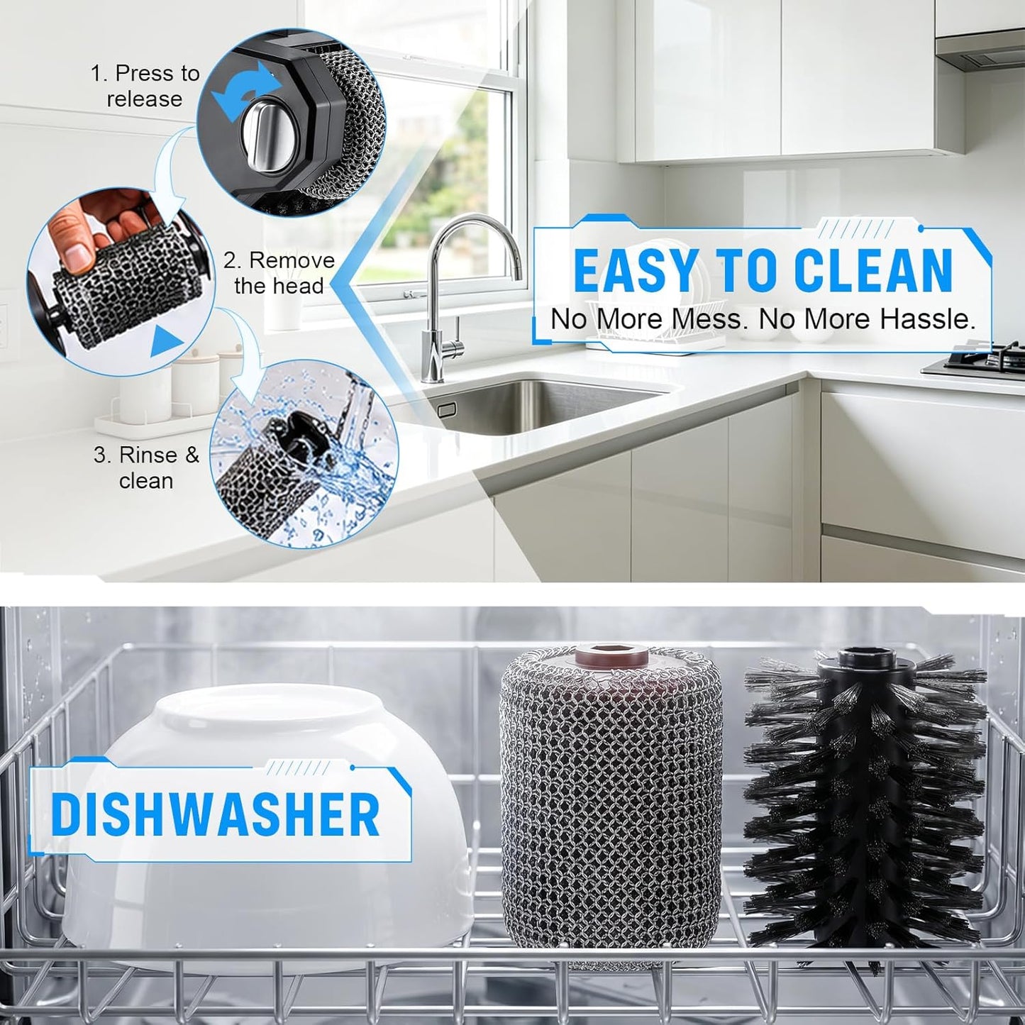 Electric Grill Brush, 350 RPM BBQ Grill Cleaner with Dual Cleaning Heads, 2600mAh Rechargeable Power Grill Scrubber for Outdoor Flat Top, Cast Iron, Barbecue Grates, Brown