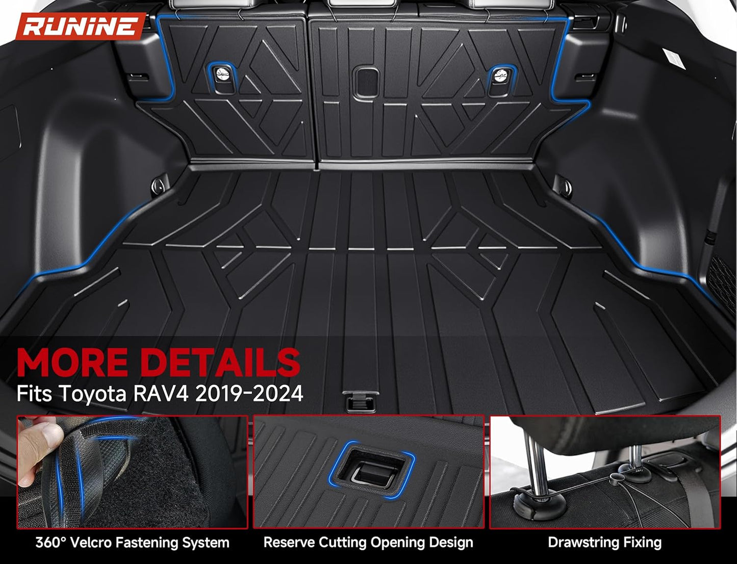 Floor Mats & Cargo Liner Set for Toyota RAV4 2019-2025, Full Coverage Interior Protection with Trunk Mat, Backrest Protector & Door Sill Guards, All Weather TPE Waterproof Anti-Slip Custom Fit