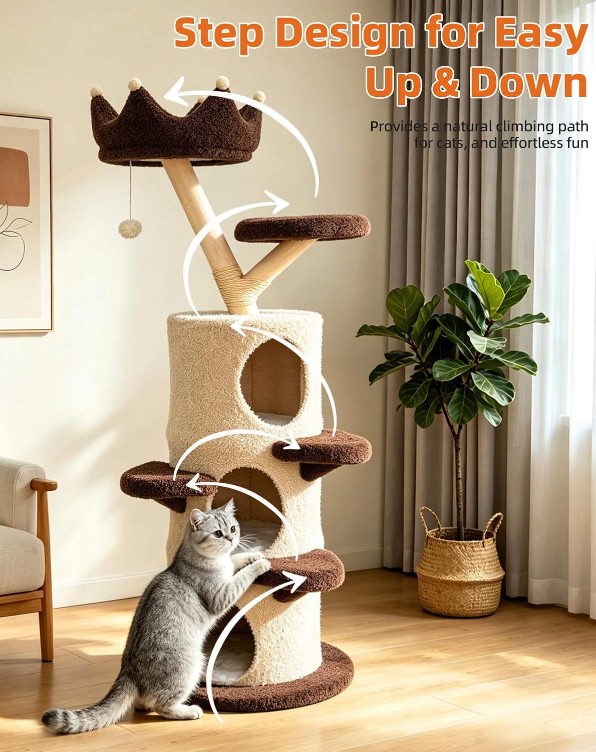 Tall Cat Tree Tower: 62.99 Inch Multi‑Level Condo for Indoor Cats