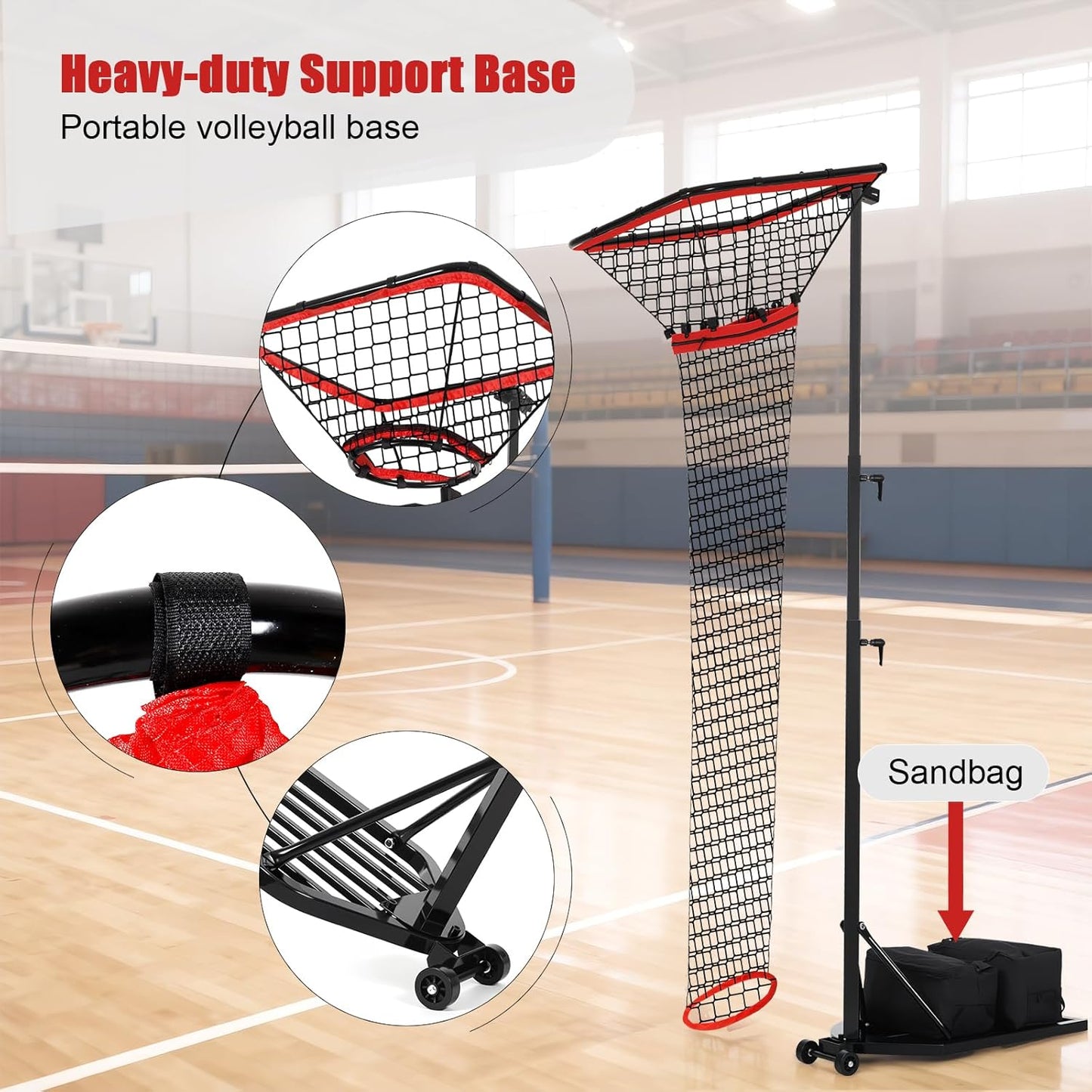 Volleyball Spiking & Setting Trainer, Adjustable Height 93"-126" Solo Practice Equipment, Heavy Duty 88LBS Sandbag Base with Transport Wheels for Indoor Outdoor Backyard Training