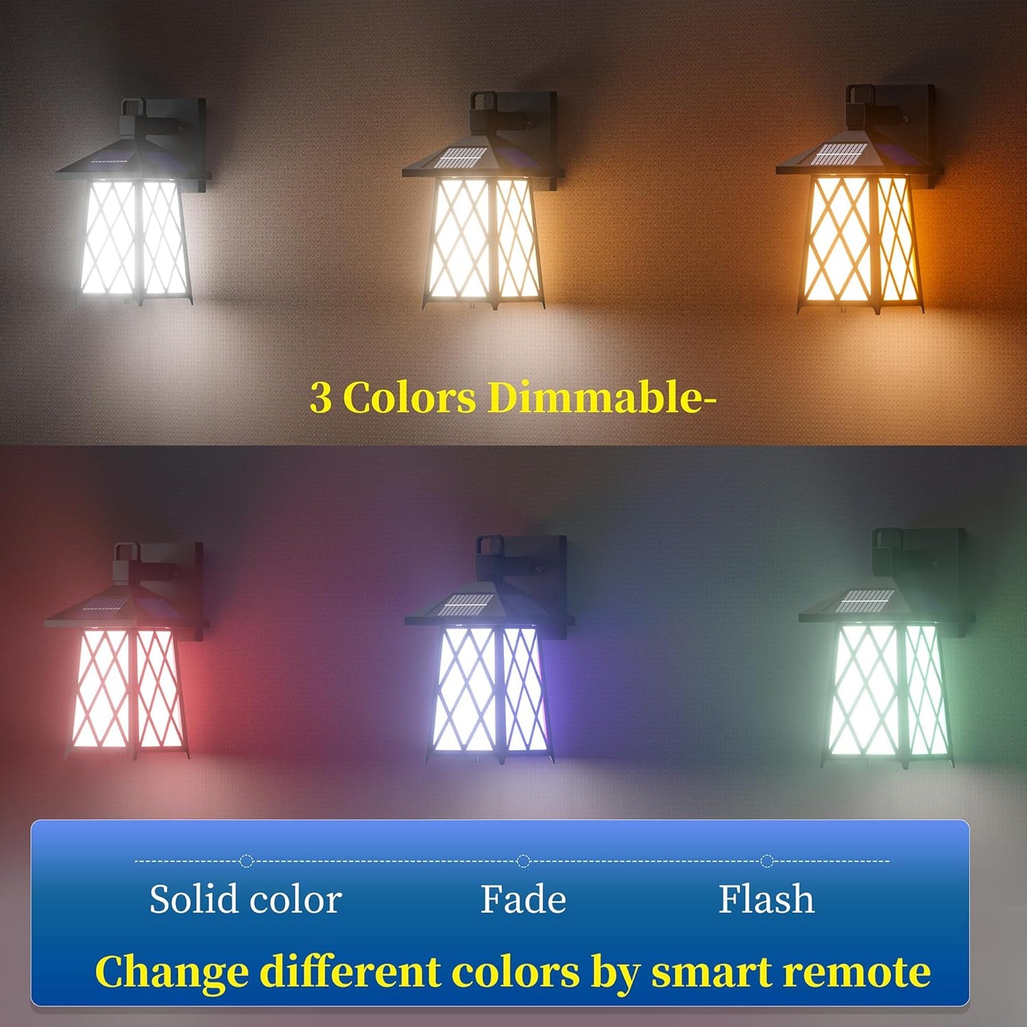 JAYNLT Solar Wall Lanterns, 3500LM Solar Sconce Lights Outdoor, 3000K-5000K 3 Colors Dimmable and RGB 9 Colors Solar Porch Lights, Exterior Front