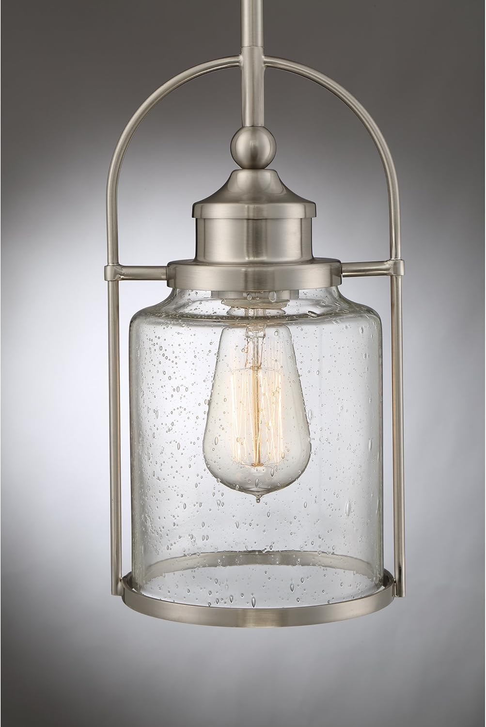 Quoizel Payson Mini Pendant Light, 7 Inch 1-Light Brushed Nickel, Clear Seeded Glass Pendant Light, Max Hanging Height 53", Ceiling Light for Kitchen Island, Dining, Hallway, Bar or Office