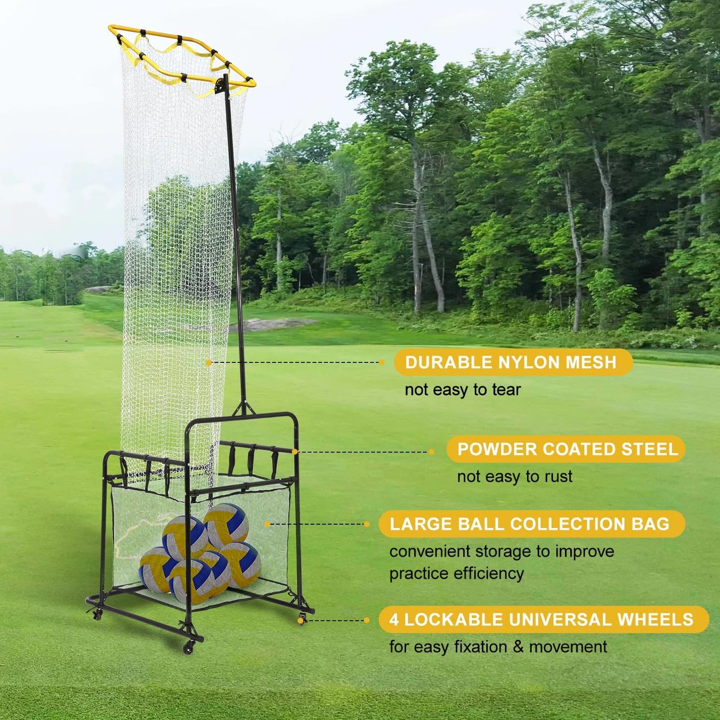 Volleyball Training Equipment Portable Volleyball Practice Net Equipment with Wheels and Ball Collection Bag