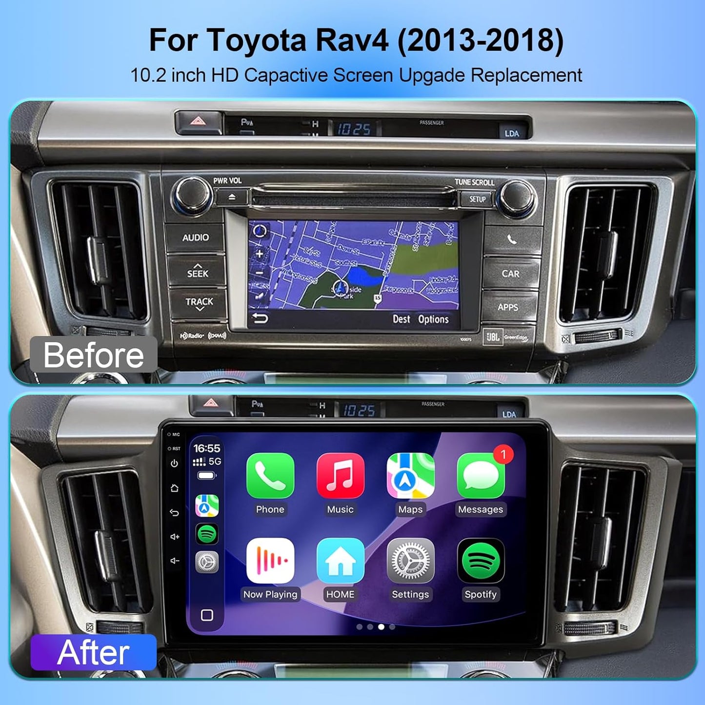 10.2'' 64GB Car Radio Stereo Upgrade for Toyota RAV4 2013-2018, Plug and Play Android 13 Head Unit with Wireless Carplay/Android Auto/1080P Backup Camera/AM FM Radio 4 Core 2+64GB