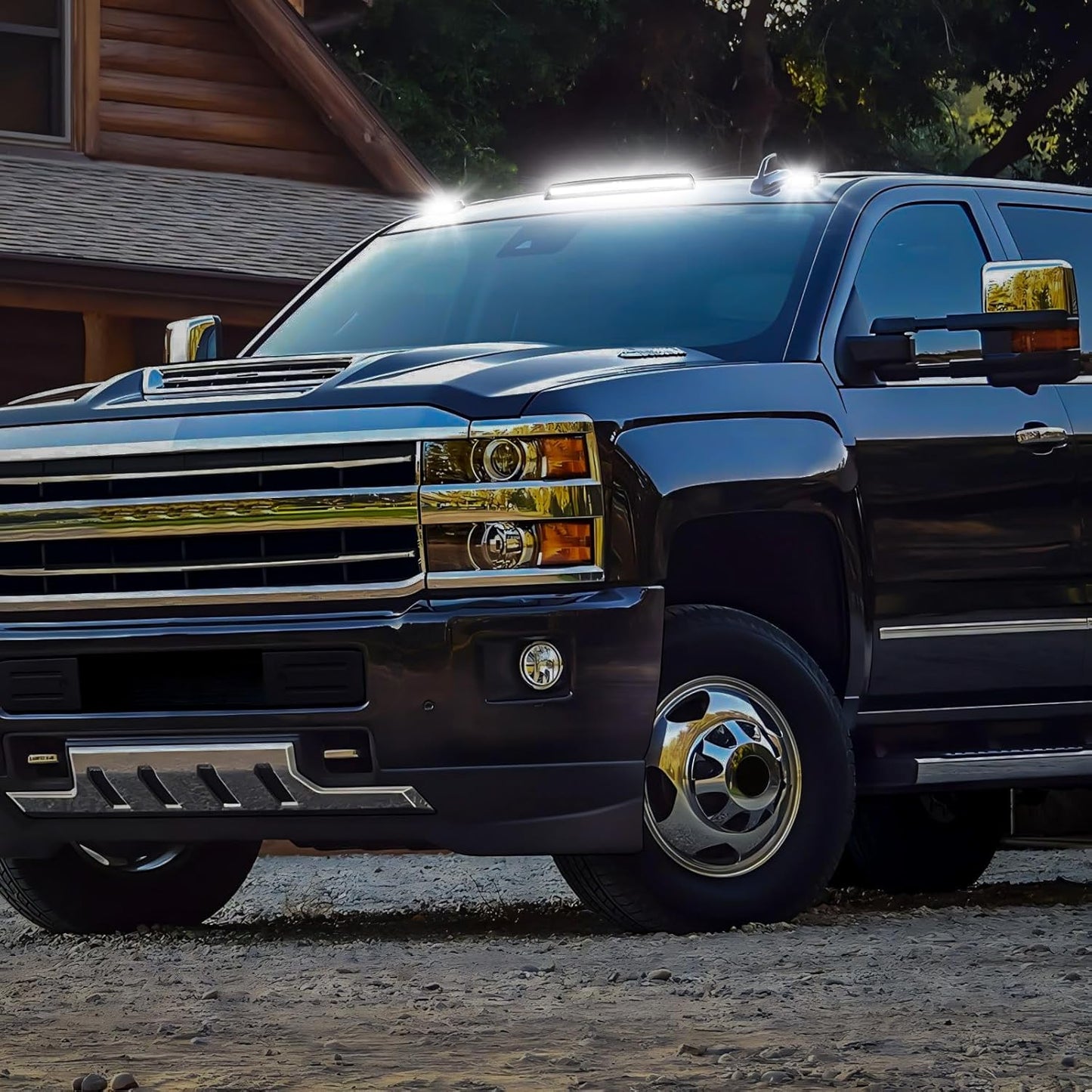 LED Cab Roof Marker Lights Compatible with 2015 2016 2017 2018 2019 Silverado Sierra 2500HD 3500HD, Top Cab Clearance Lights for Pickup Trucks, Smoked Len White Light C | 2015-2019 Silverado Sierra | White Light Smoked Len