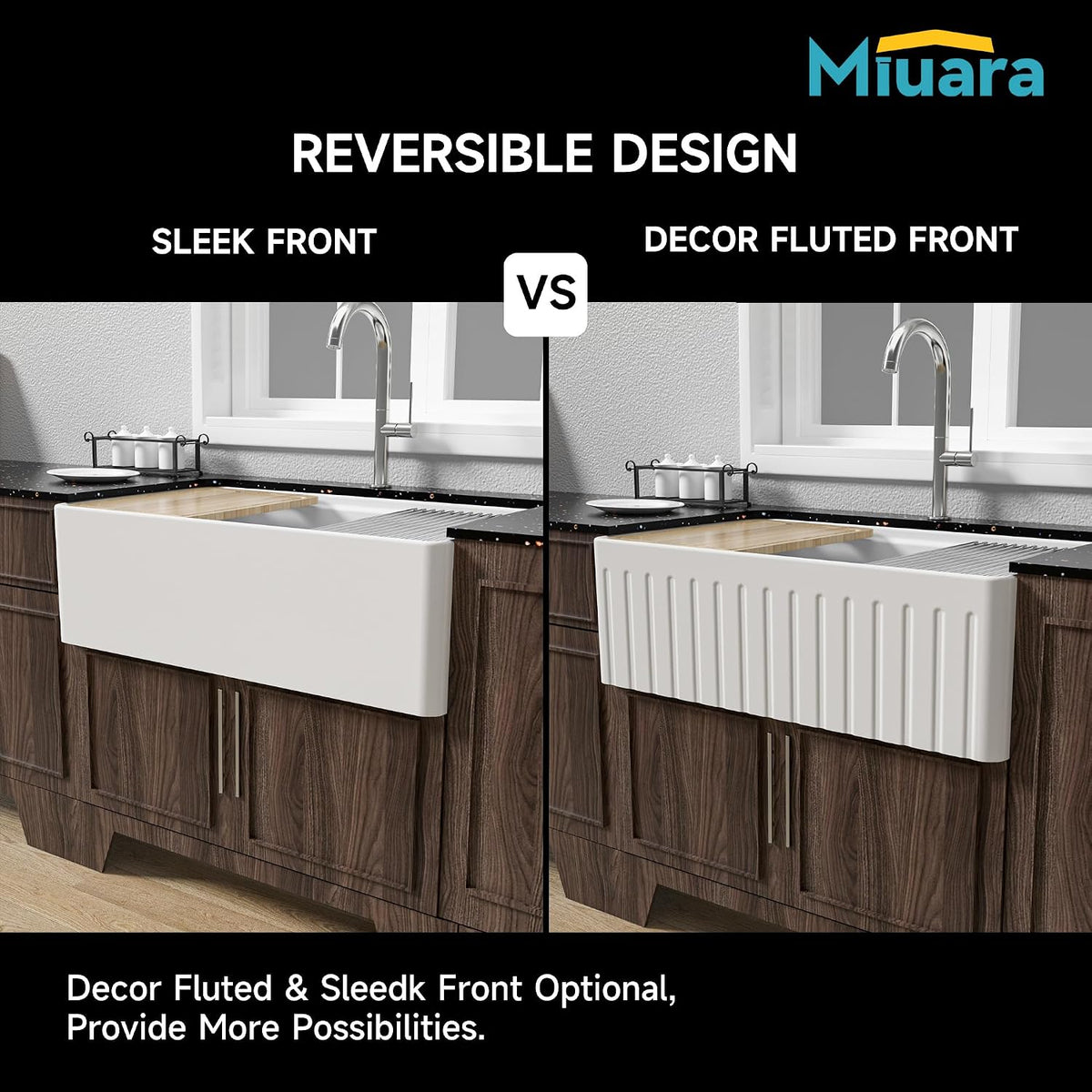 Miuara 31 x 18 Inch White Apron Front Farmhouse Workstation Kitchen Sink
