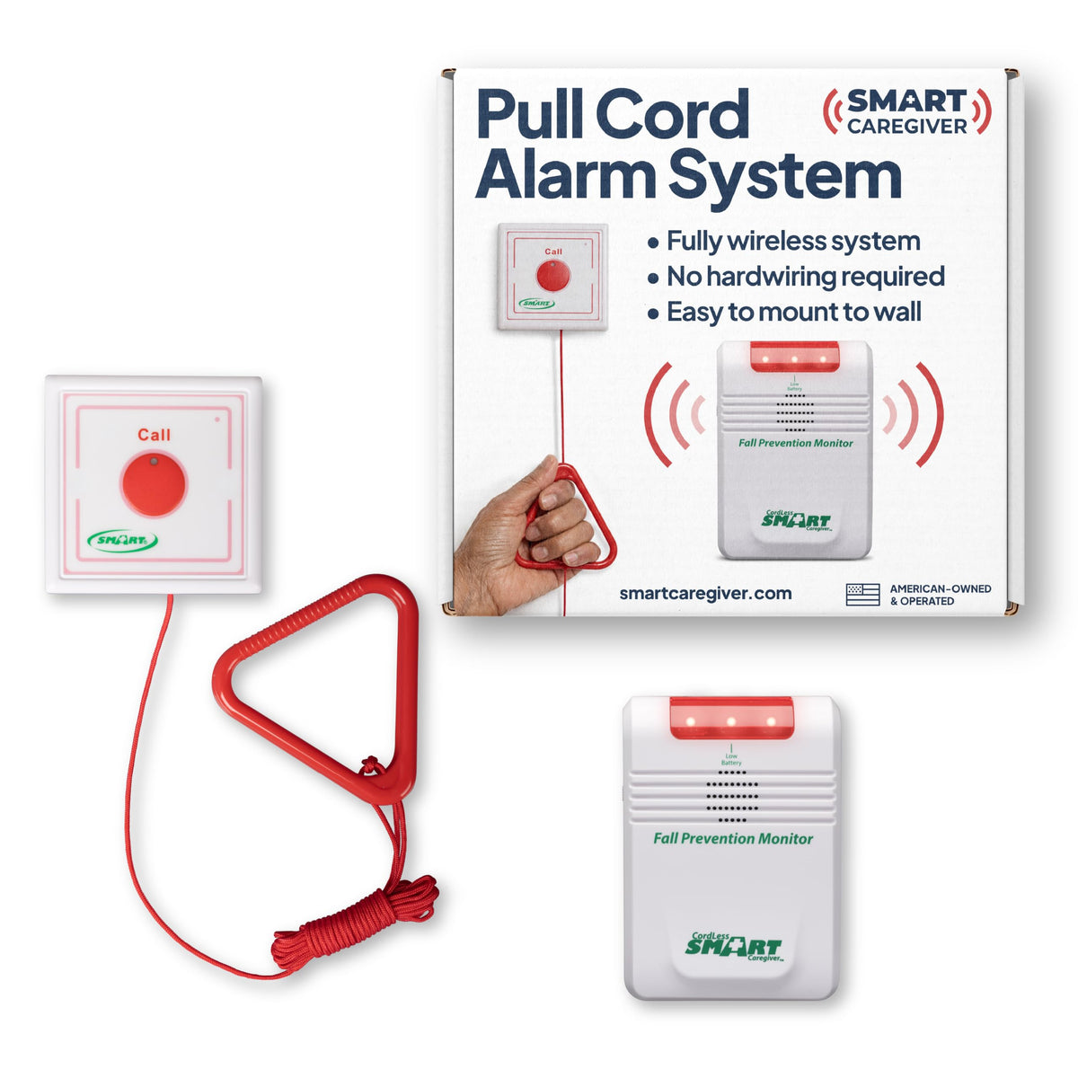 Smart Caregiver Wireless Pull Cord Call Button & Alert Monitor for Elderly
