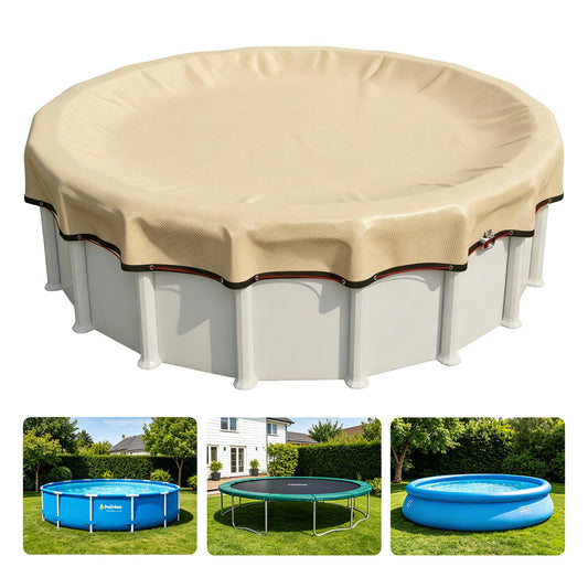 24ft Pool Covers for Above Ground Pools Beige 24 ft Round Winter Cover by PoolTrivo with Upgraded Winch | Heavy Duty 500D Oxford & 195gsm UV Resistant | Fits 24' Pools
