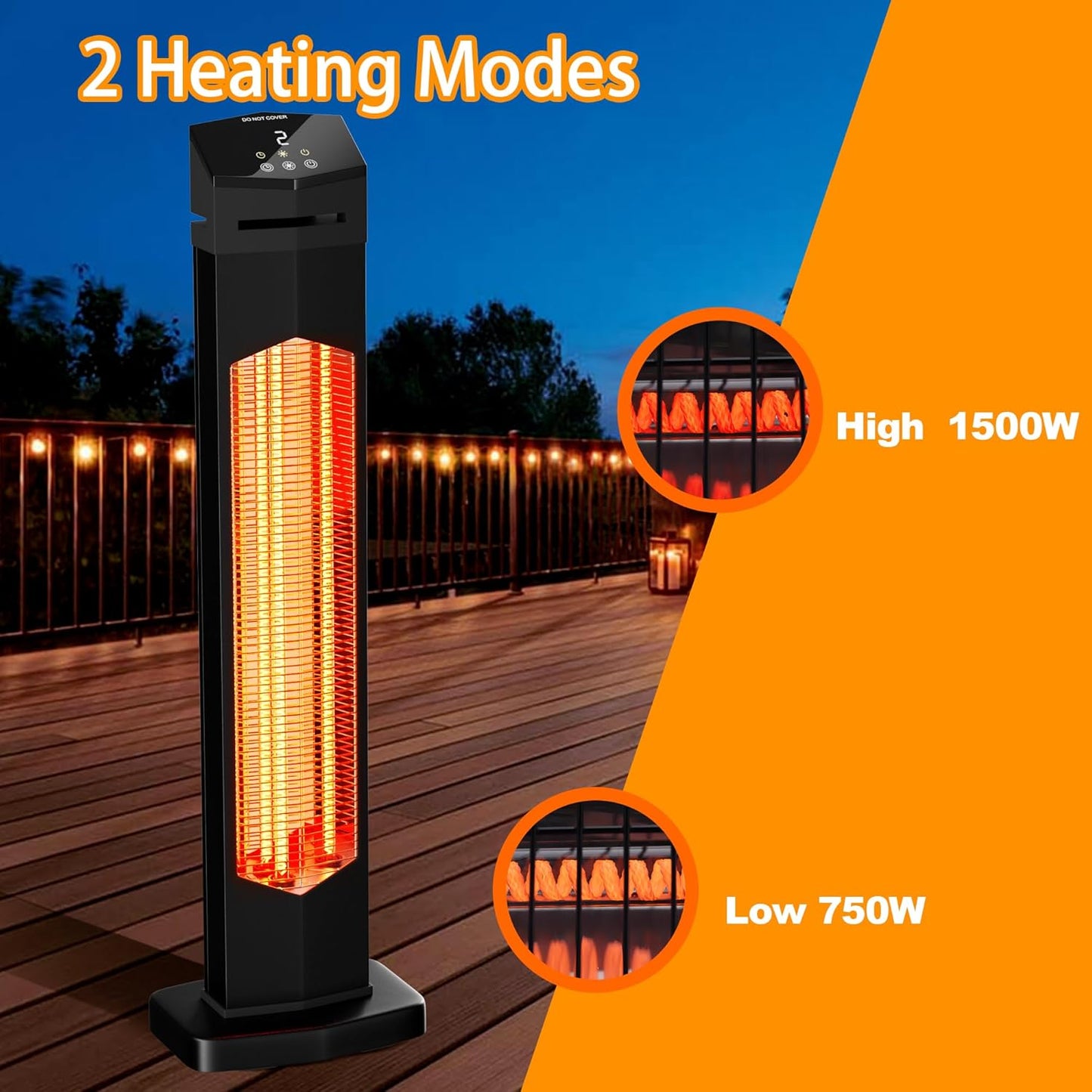 Patio Heater for Outdoor Use, 1500W Electric Space Heater Indoor, Portable Infrared Heater with Remote, 12H Timer, Waterproof, Tower Heater for Room,