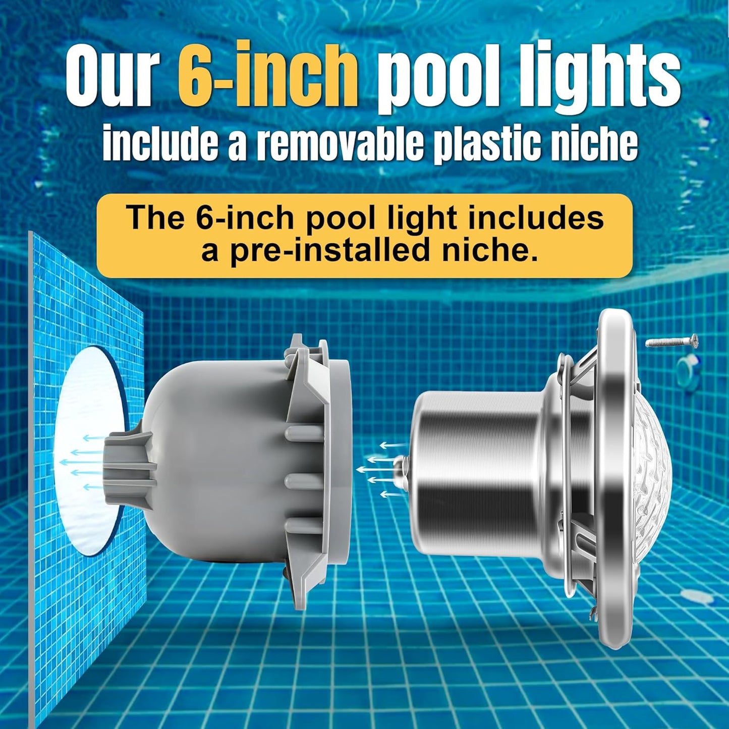 Pool Lights for Inground Pool, 6 Inch LED RGBW Color Changing Inground Pool and Spa Light, IP68 Waterproof Pool Lights for Above Ground Pools, 12V