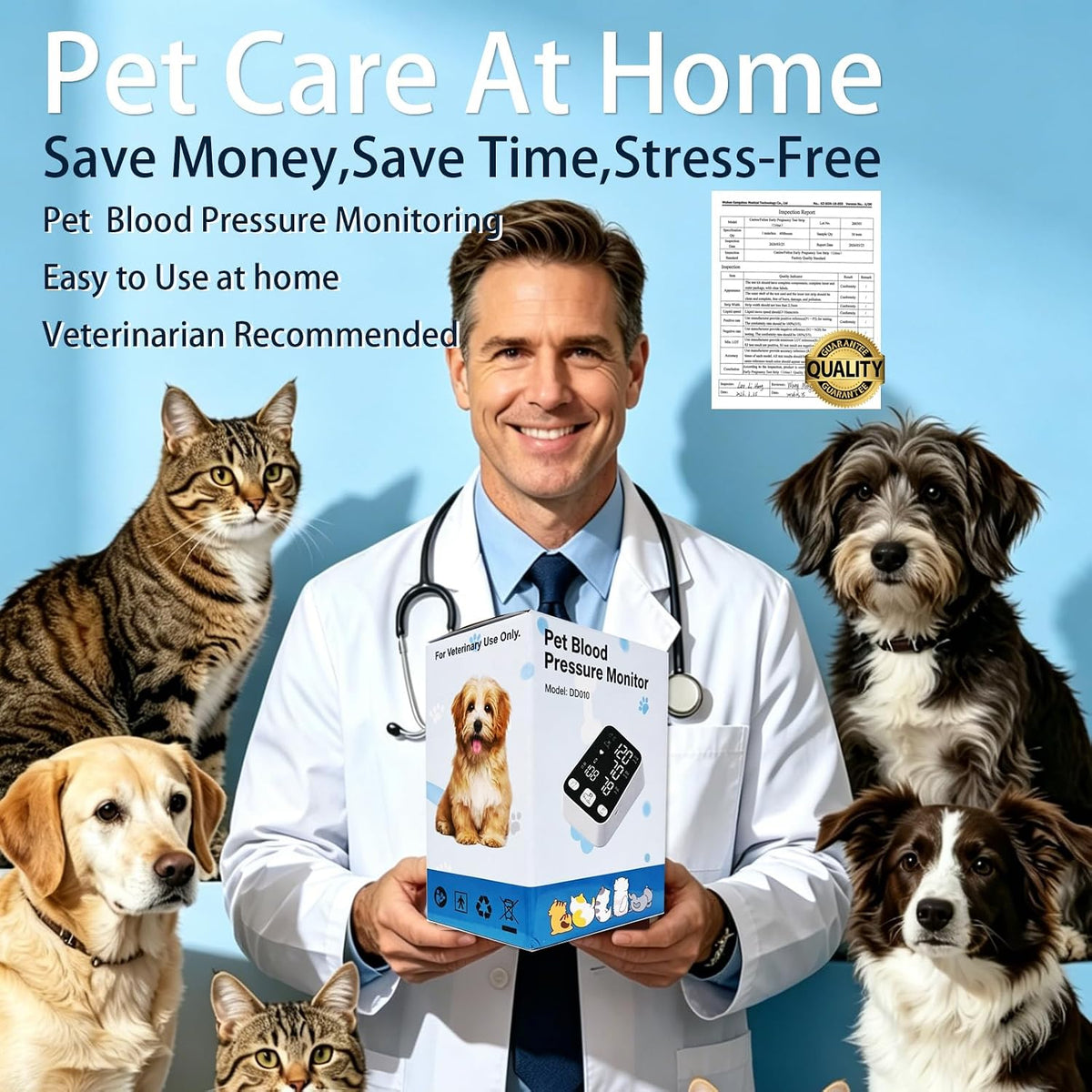 Dog Blood Pressure Monitor for Pet/Dog/Cat, Animal Automatic Digital BP Machine with Large LCD Screen Backlight 3 Cuffs 270 Data Memory Silent Black-2025pro