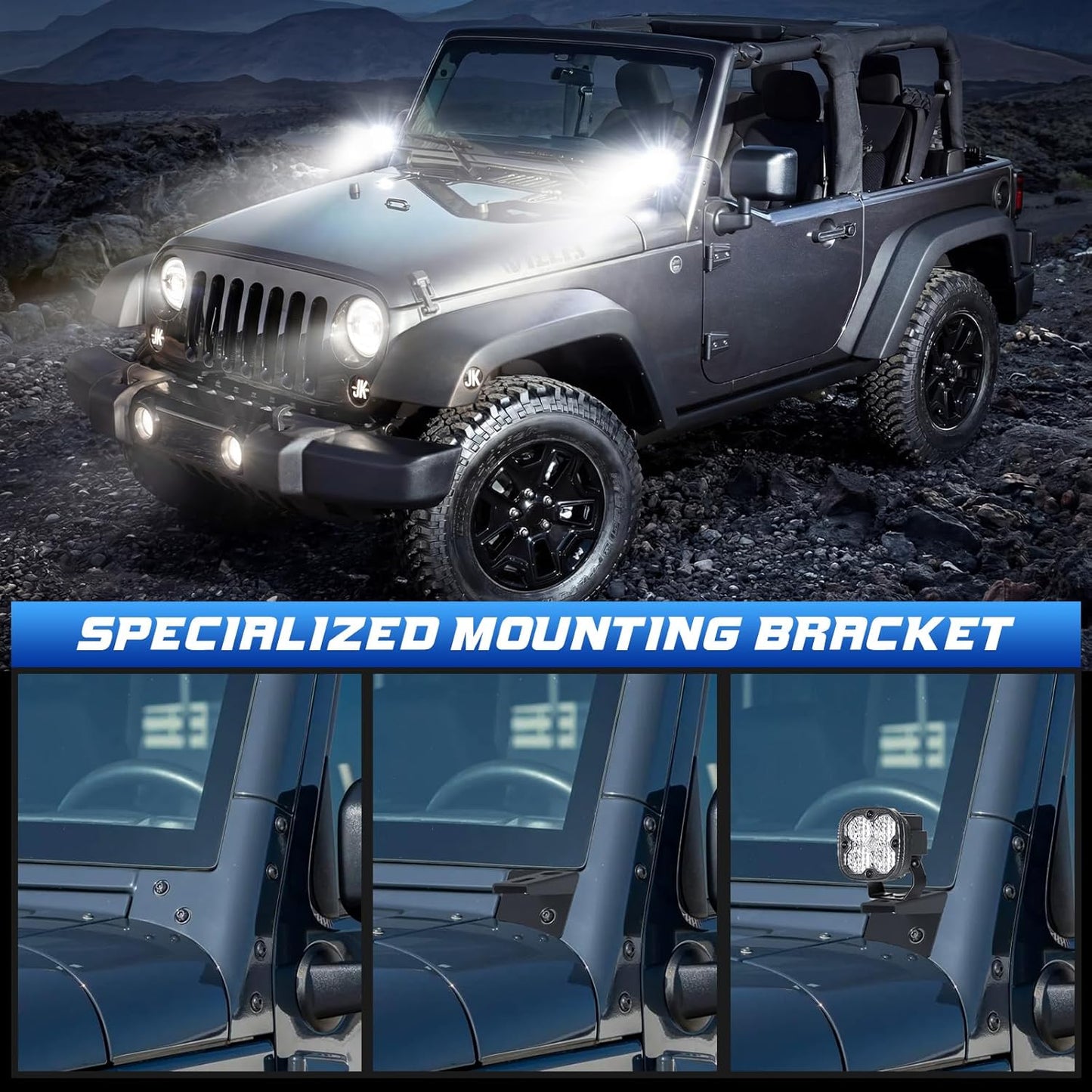 Ditch Lights Fit for JK JKU 2007-2017 Wrangler Jeep, Up to 4000LMS Bright 40W LED Mods Light Kit, Arrived with Optional Amber Lens and Mounting Bracket, 2PCS(White Ditch Light)