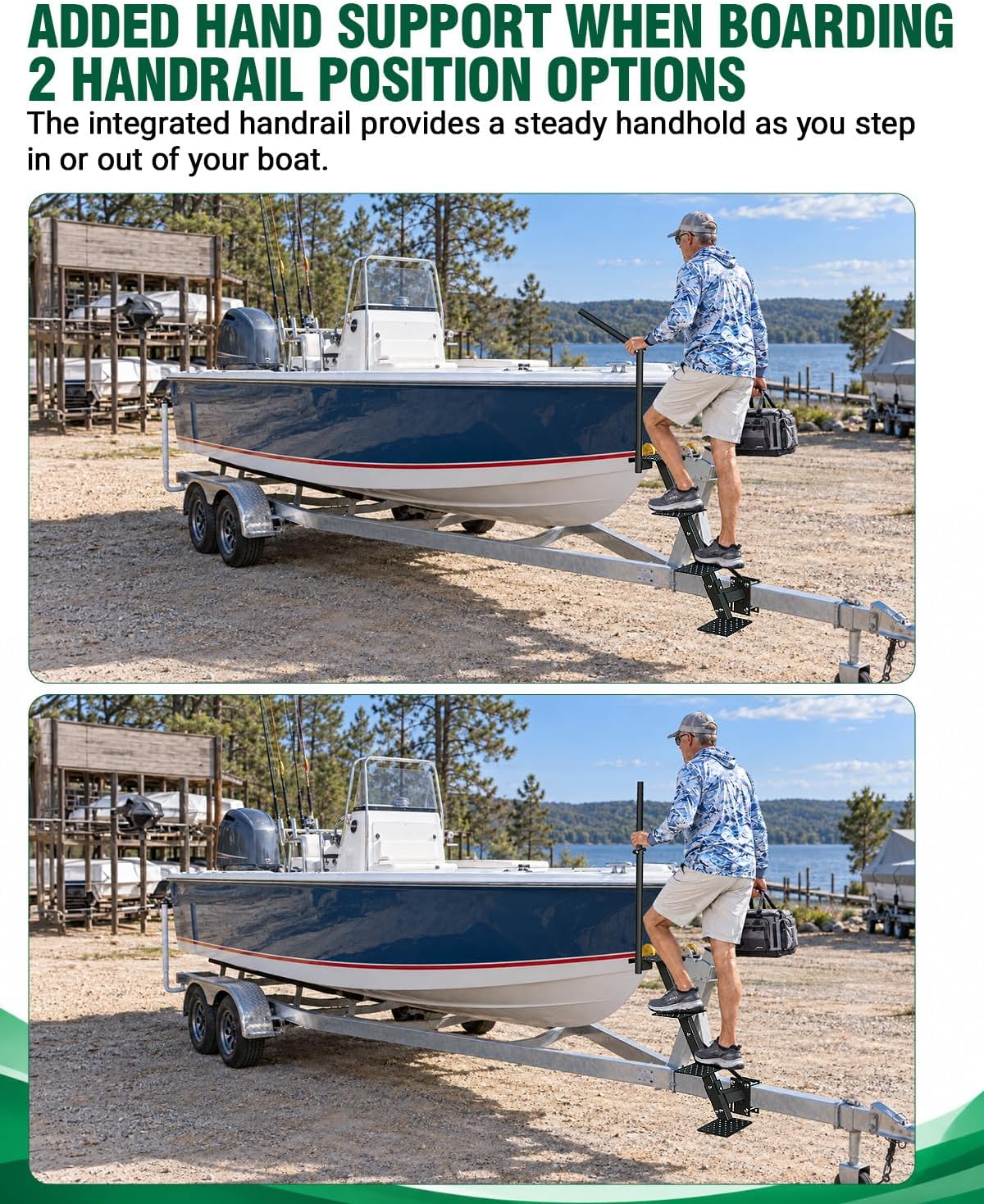 Boat Trailer Steps with Handrail, 4-Step Side Mount Boat Step
