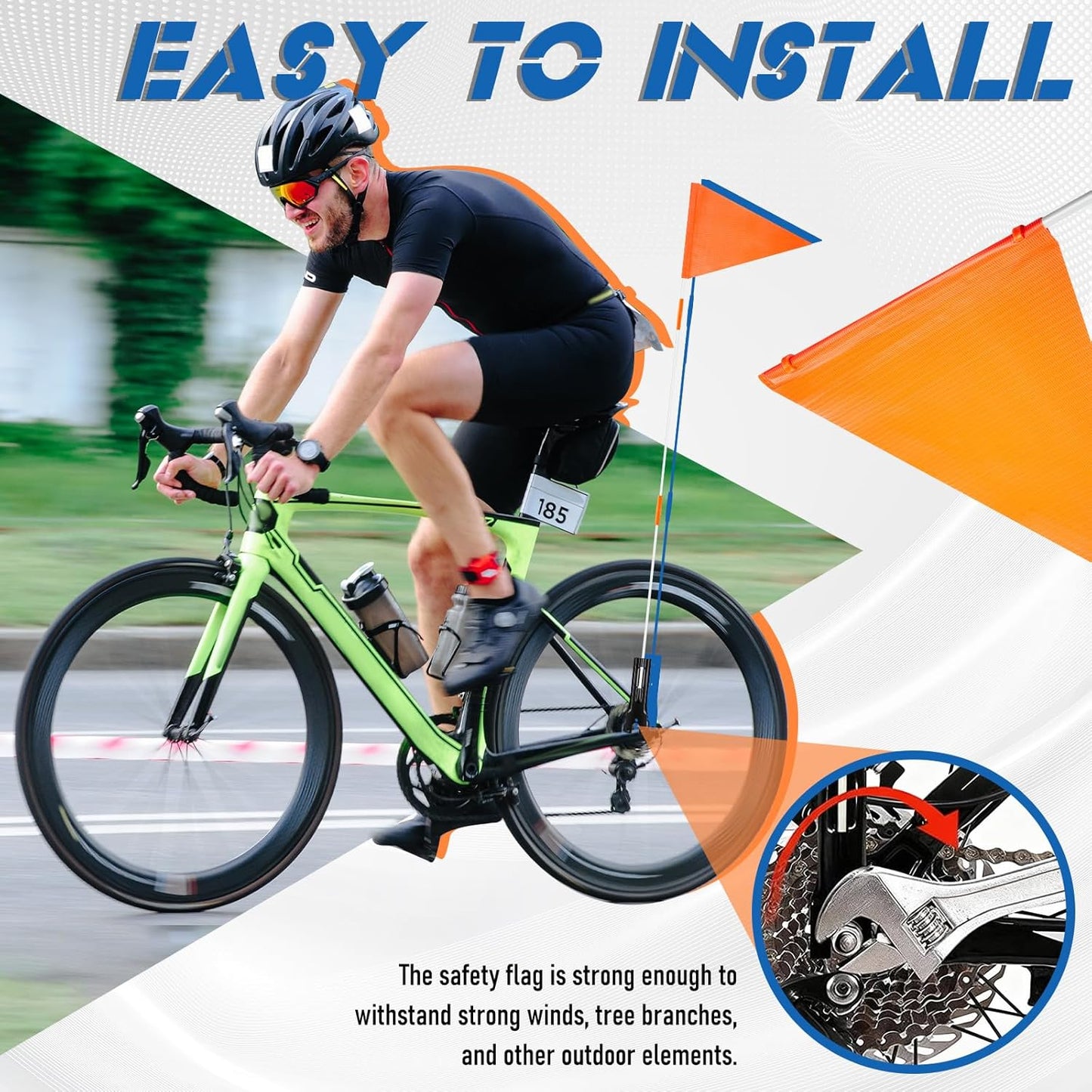 25 Set Bike Safety Flag 6 ft with Pole, an Warning Sign High Visibility Orange Flags for Bikes, Trailers, Golf Carts and All Kinds of Work Vehicles