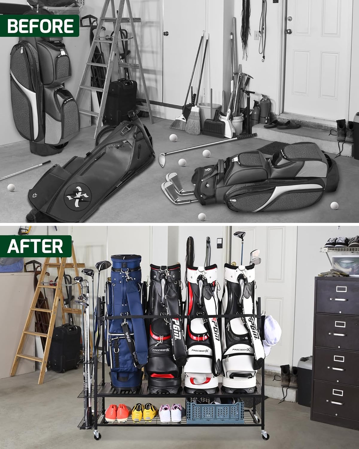 4 Golf Bag Storage Organizer, Extra Large Golf Storage Stand for Golf Bag and Accessories