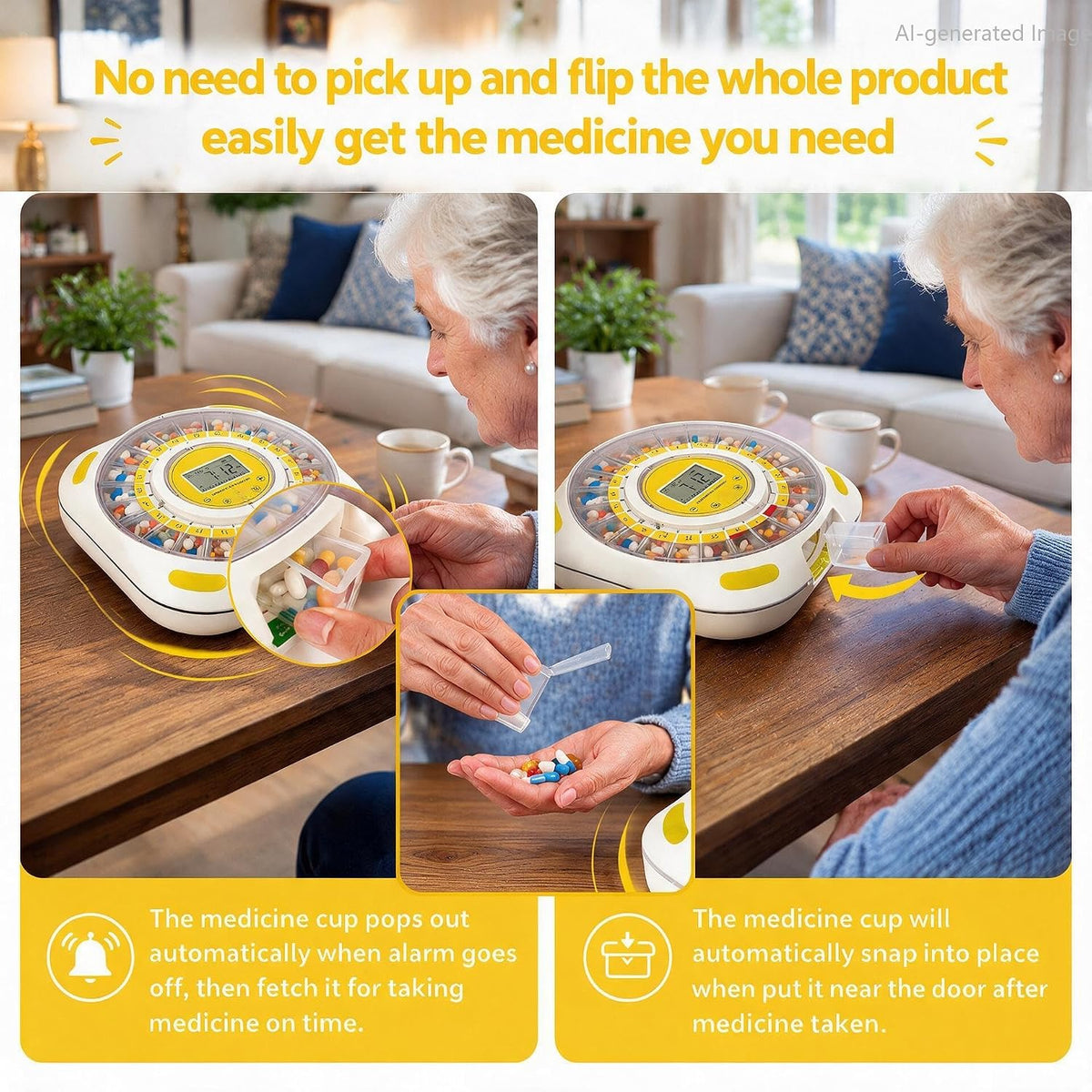 21-Day Automatic Pill Dispenser with Individual Pods & 9 Alarms for Seniors, Purple Lid