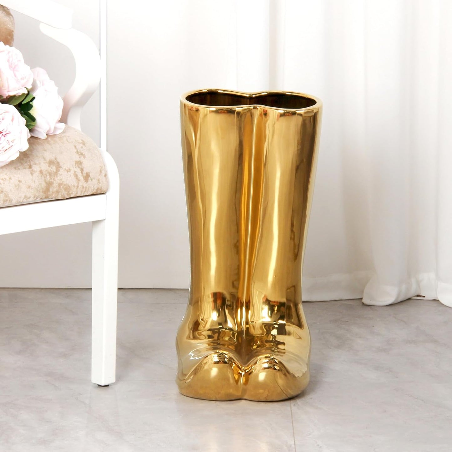 Luxury Ceramic Boots Vase Cowboy Boot Flowers Vase Vintage Boots Planter Decorative Versatile, Unique, Gold