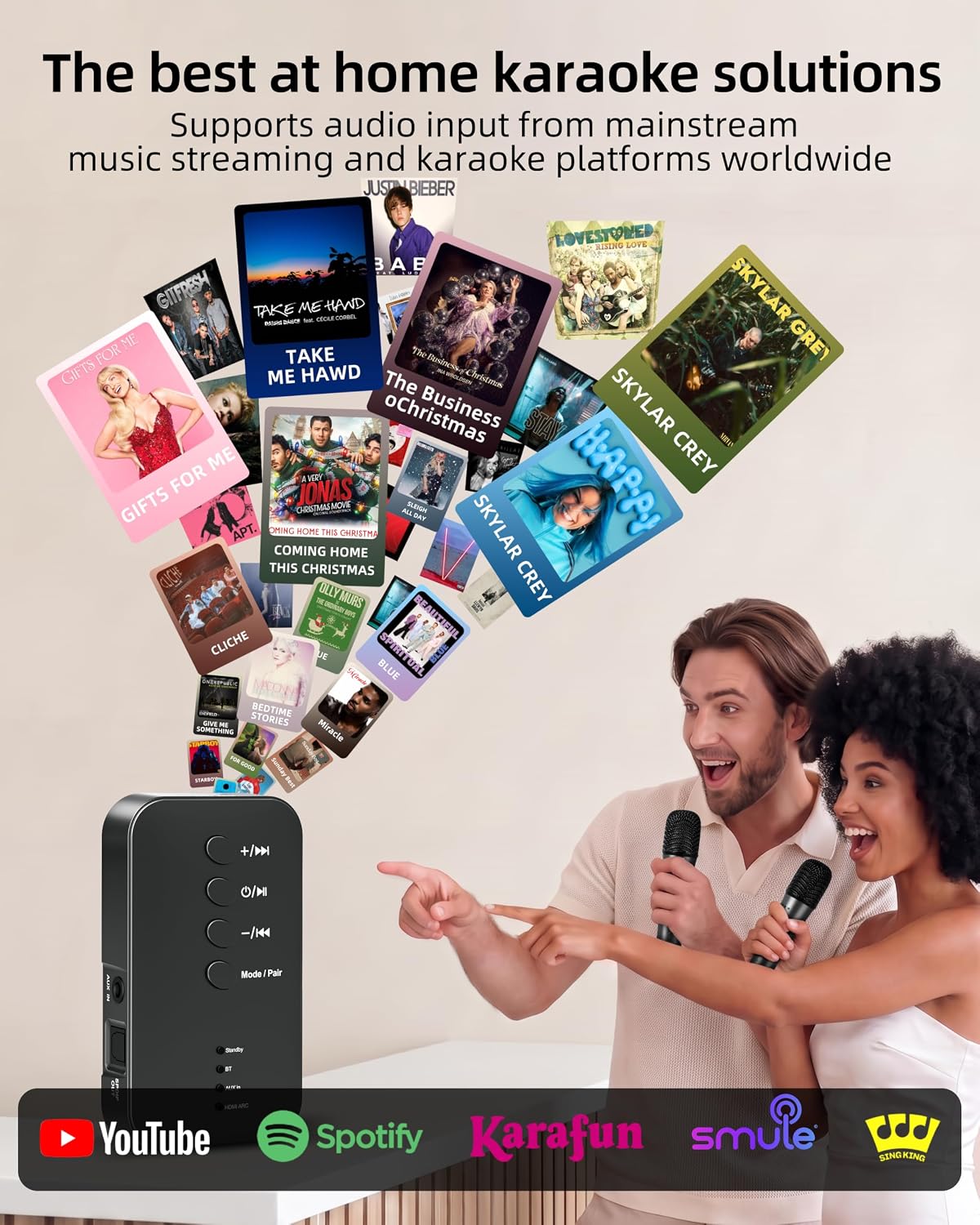 OTIC AI Karaoke Microphone, Bluetooth Receiver HiFi Wireless Audio Adapter