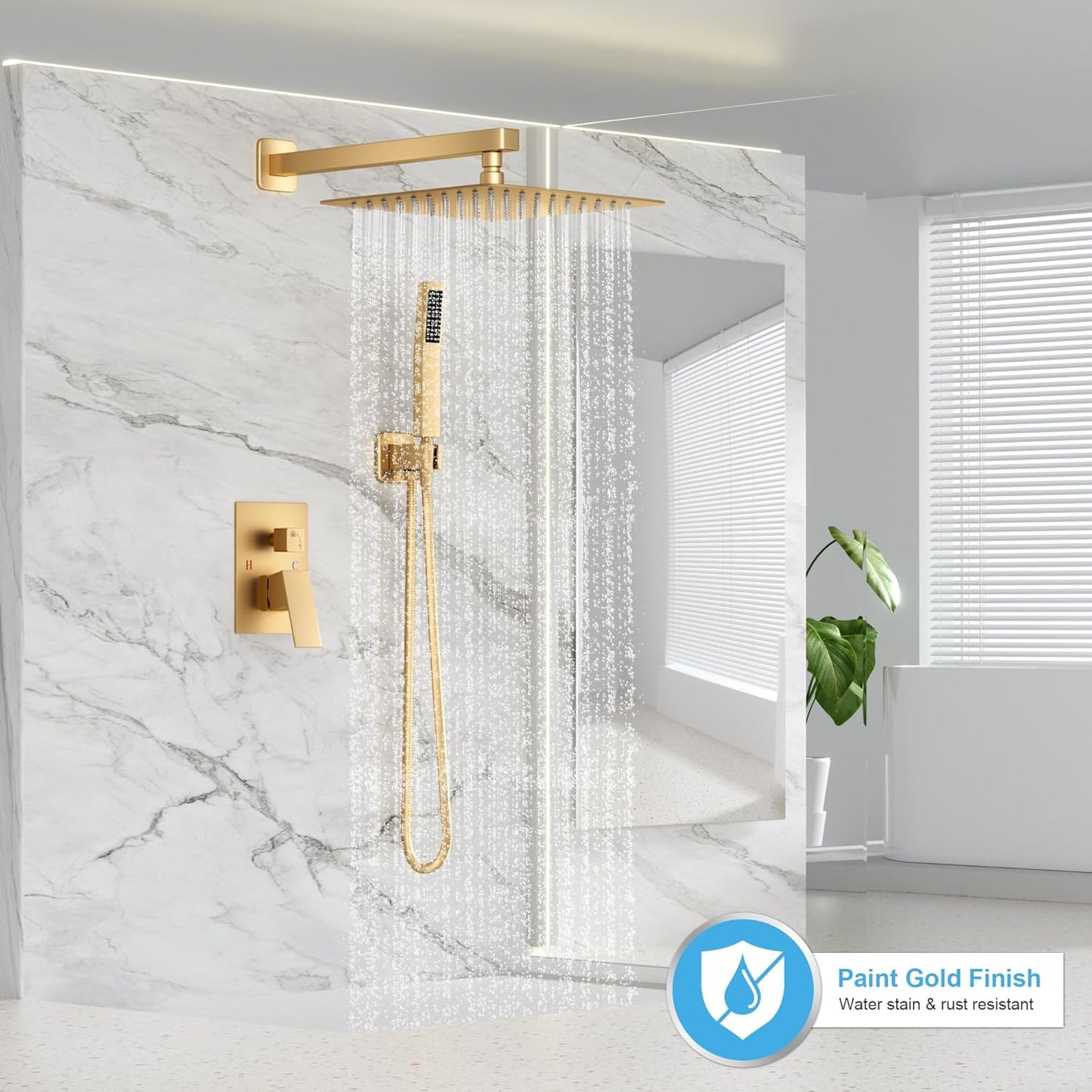 FPXRNG Gold Shower Faucet Set, Rainfall Shower System with Rain Shower Head and Handle Set, Wall Mounted Shower Fixtures, Full Metal Trim Repair Kit