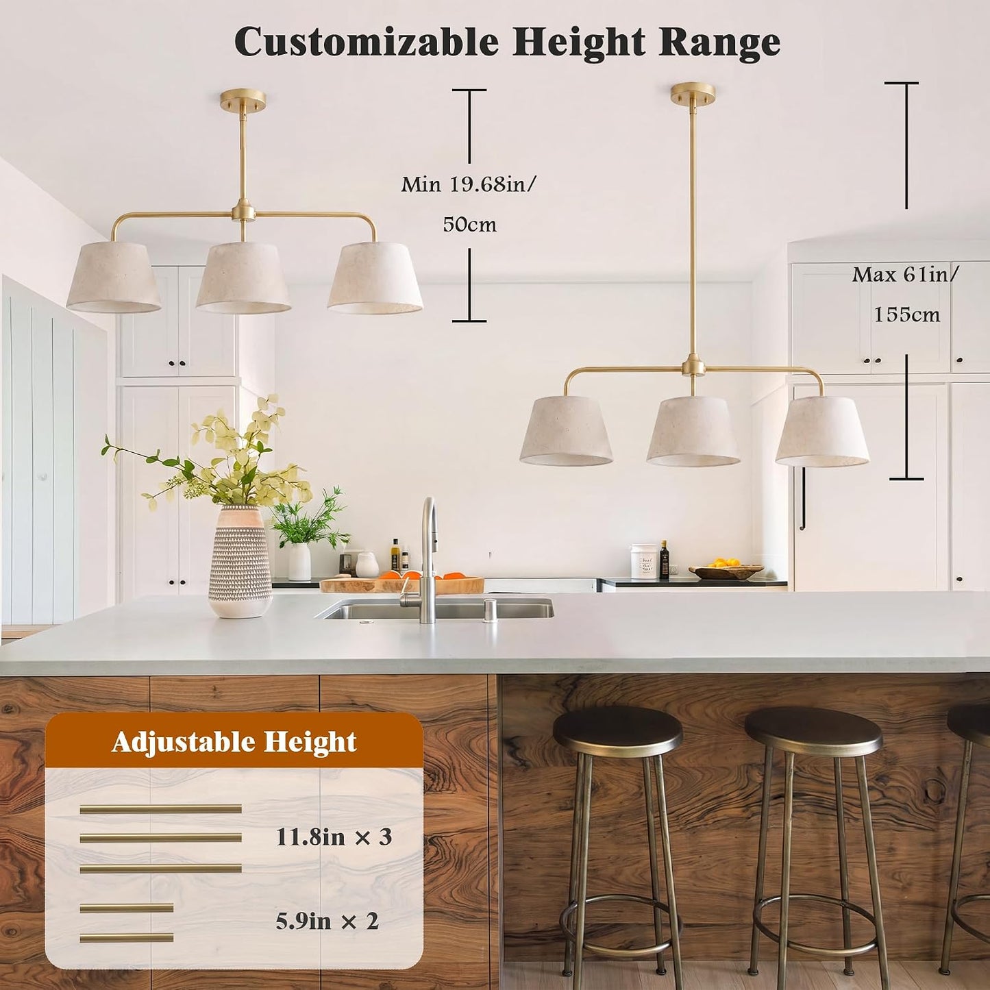 Linear Chandeliers for Dining Room 40.75in, Brass Kitchen Island Fixture
