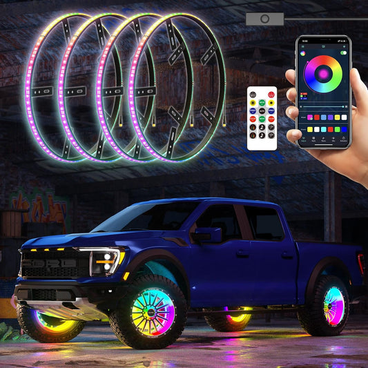 SUNPIE Wheel Lights for Truck, 15.5 inch RGB Wheel Well Lights for All Vehicle with 18 or 19inch Tire, Rim Lights Ring Sync to Music Color Changing