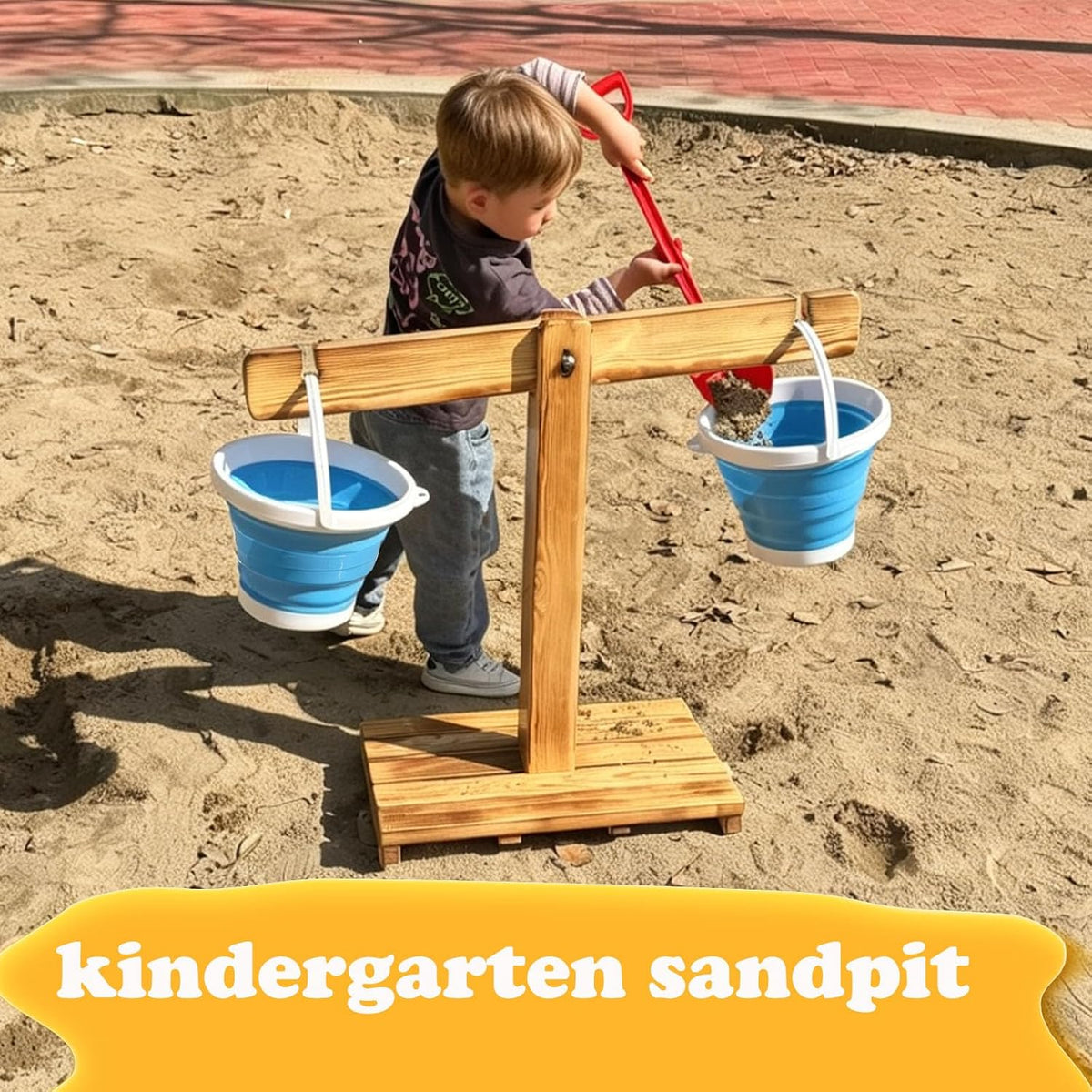 Preschool Sand Balance Scale Toy, Wooden Sand Table Balance Scale, Preschool Sensory Math Manipulative for Kids Ages 4-8, Pre-K Kindergarten Outdoor Sandpit Measuring Toy