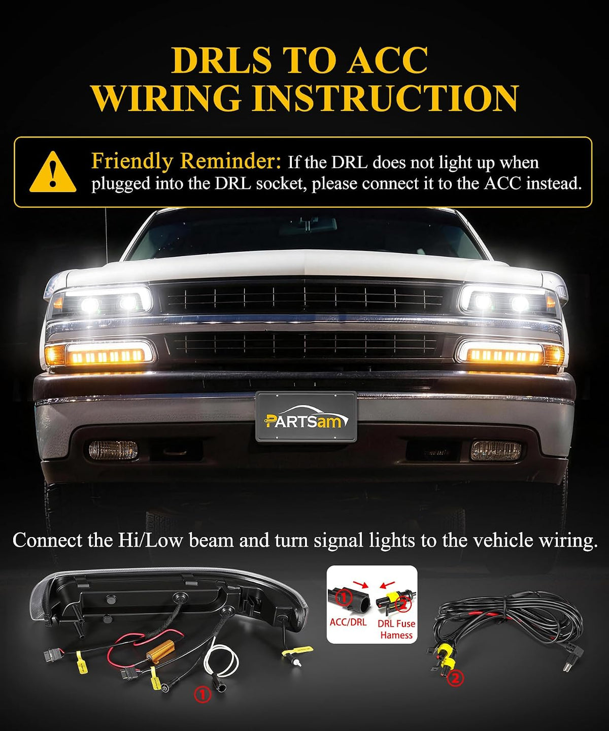 Partsam LED Headlights Assembly for 1999-2002 Silverado DOT DRL Sequential