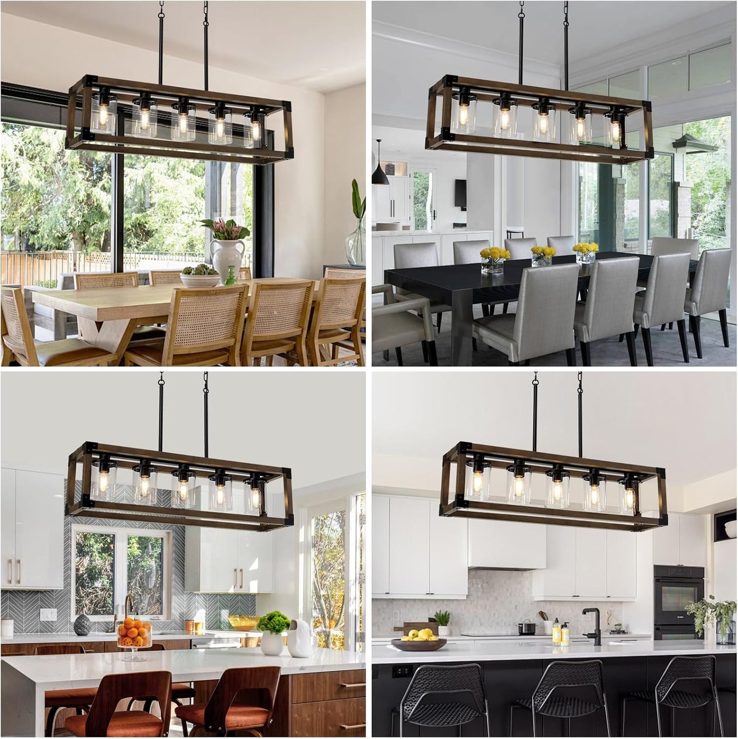 5-Light Kitchen Island Lighting, 35.4-Inch Hanging for Farmhouse Linear Chandeliers,Dining Room Light Fixture/Chandelier Over Table,Black Rustic