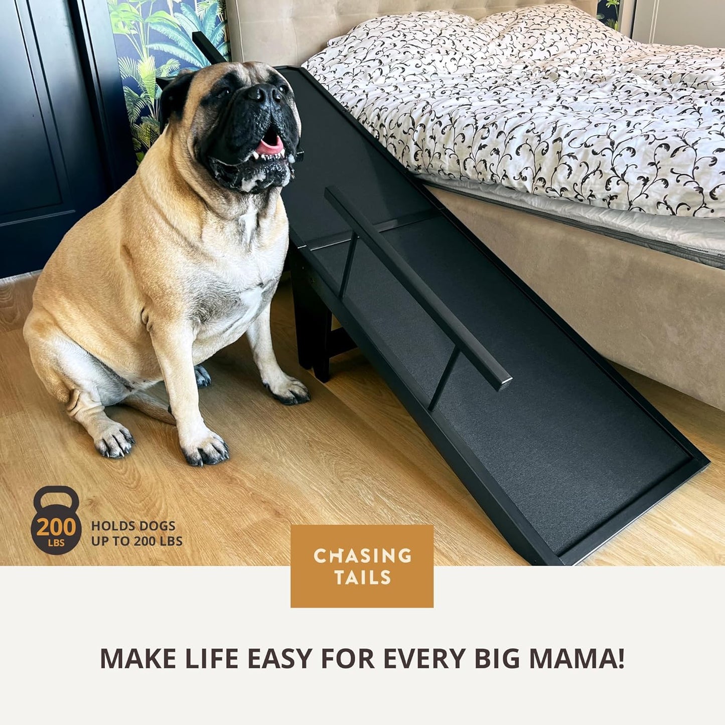 Chasing Tails Dog Ramps for Large Dogs - Supports up to 200 lbs. - 25 Inch Height Wooden Dog Ramp, Wide, Sturdy Ramp for Dogs