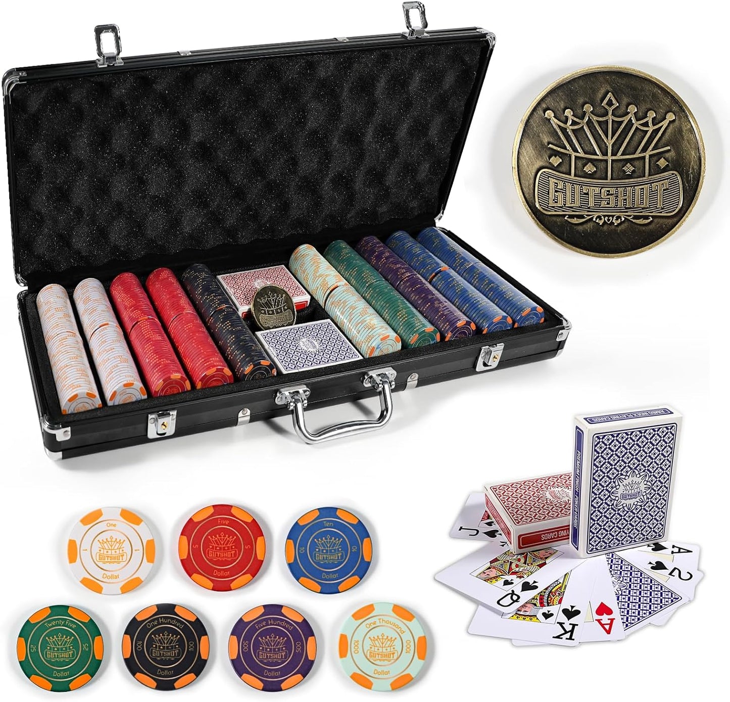 GUTSHOT Poker Chips Set - 10 Gram 500pcs Poker Chips with Premium Case