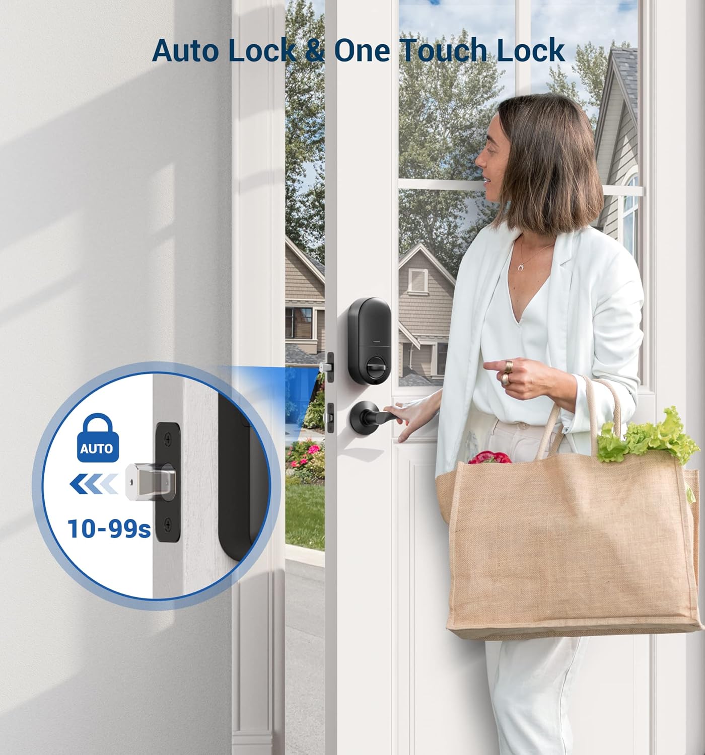 Veise Fingerprint Door Lock with 2 Lever Handles - Keyless Entry Door Lock, Keypad Door Lock with Handle, Electronic Deadbolt F