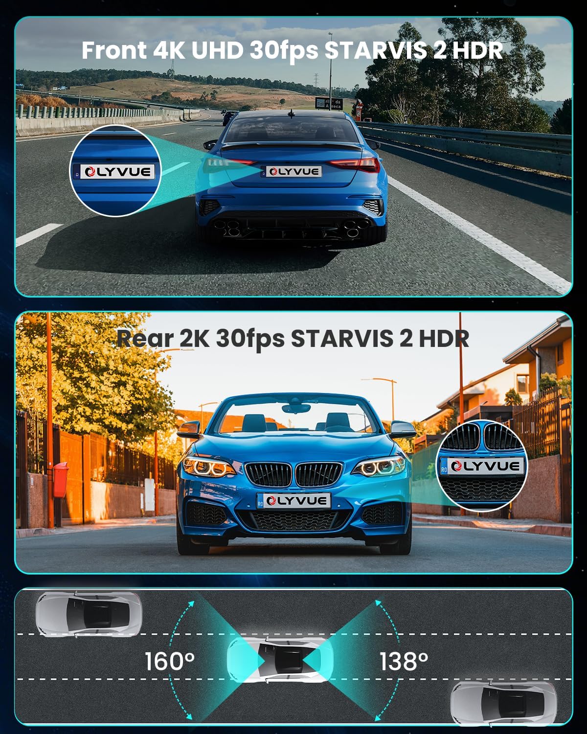 V78 Dash Cam Front 4K Rear 2K w/Dual STARVISB0H3L3NF7X 2 Sensors, Super Night Vision HDR Wireless Small Car Dash Camera, 5.8G WI-FI, 24H Parking Mode, 64G Card Included