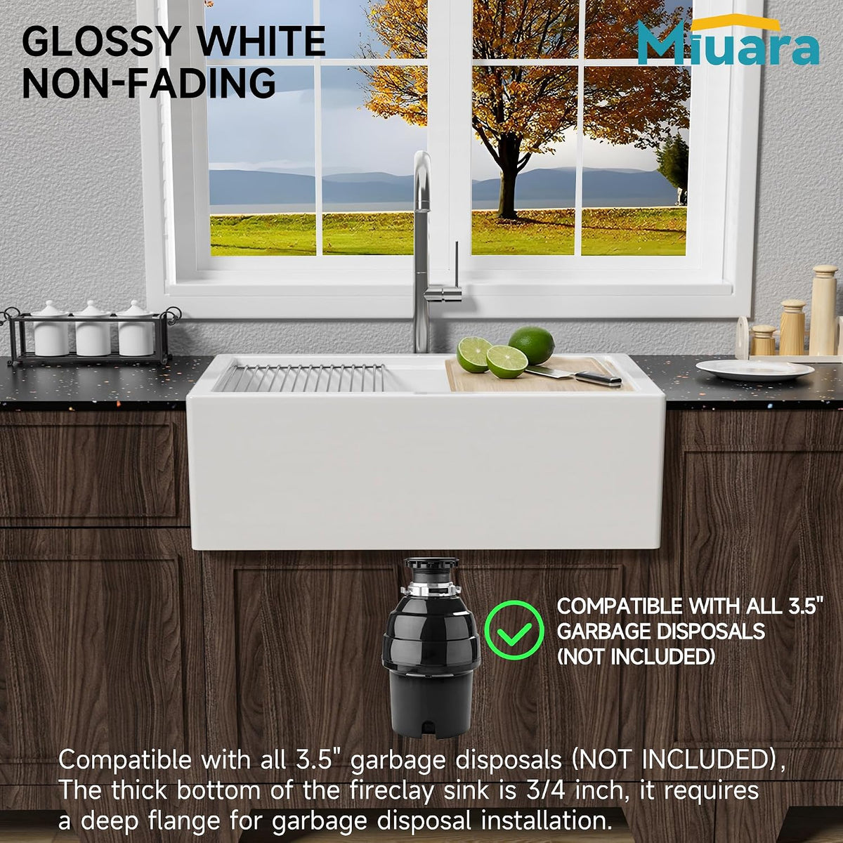 Miuara 30 x 20 Inch Self Trimming Farmhouse Workstation Kitchen Sink White Glossy White 30"x20"x10"