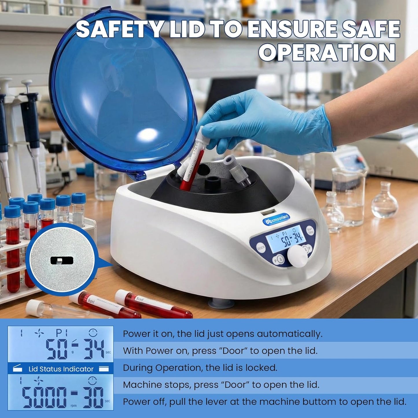 Mxmoonant Centrifuge Machine, Lab PRP Benchtop Centrifuges 300-5000RPM Electric Centrifuga with LCD Display, 6x15mL Rotor for 15/10/7/5/2/1.5mL Tubes
