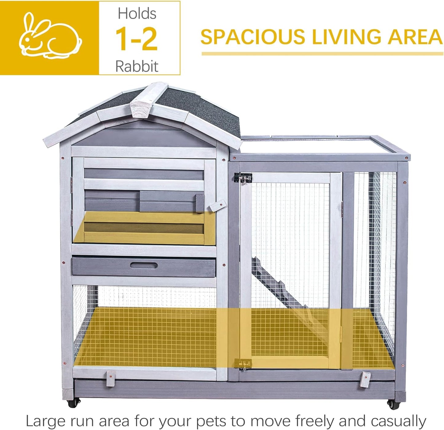 Indoor/Outdoor, Wooden Rabbit Hutch/Cage with Wheels,  Ramp and Removable Tray