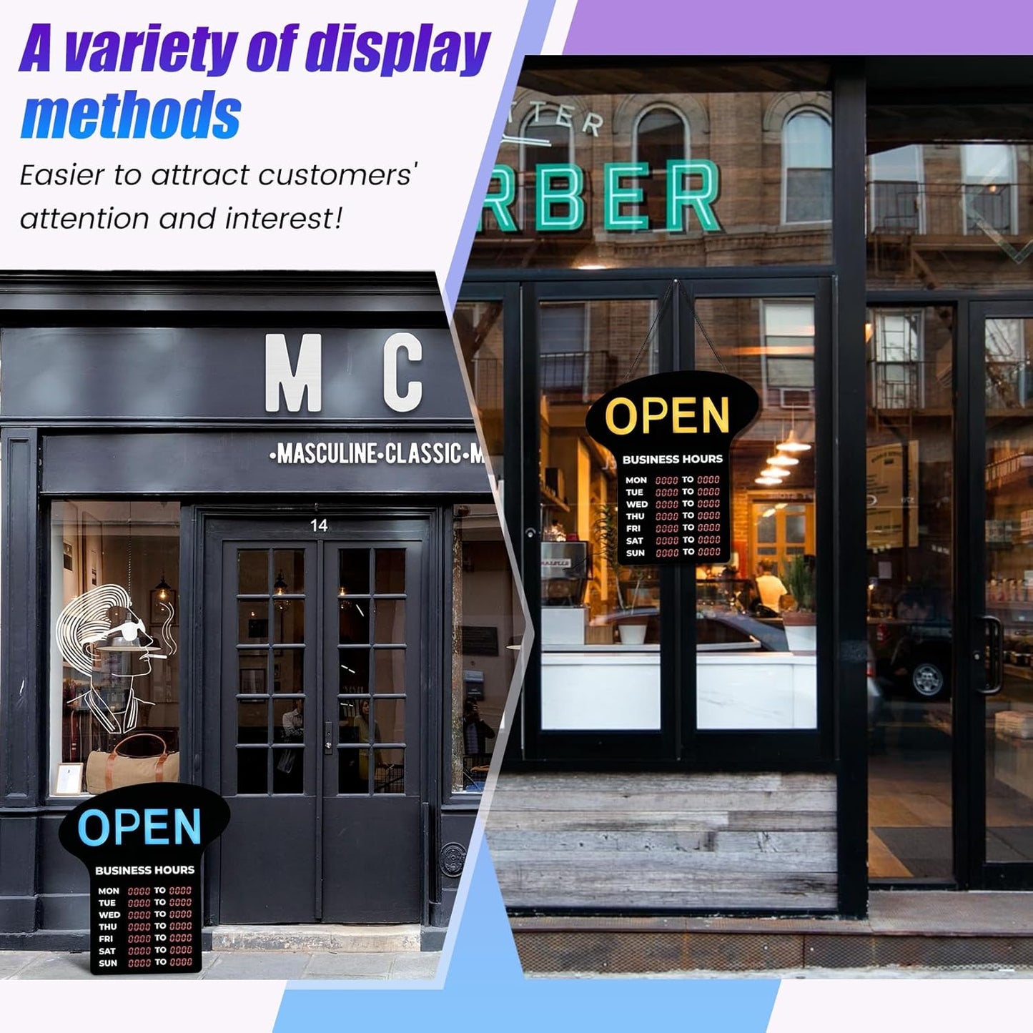 Open Sign with Hours, Multi-Colour LED Open Sign for Business Hours