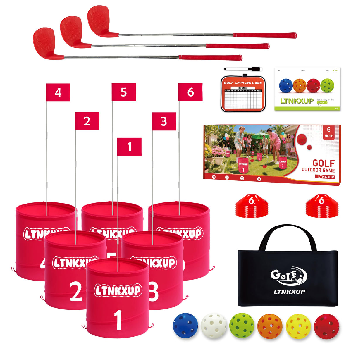 6-Hole Portable Golf Game Set with 3 Right Clubs, Carry Bag