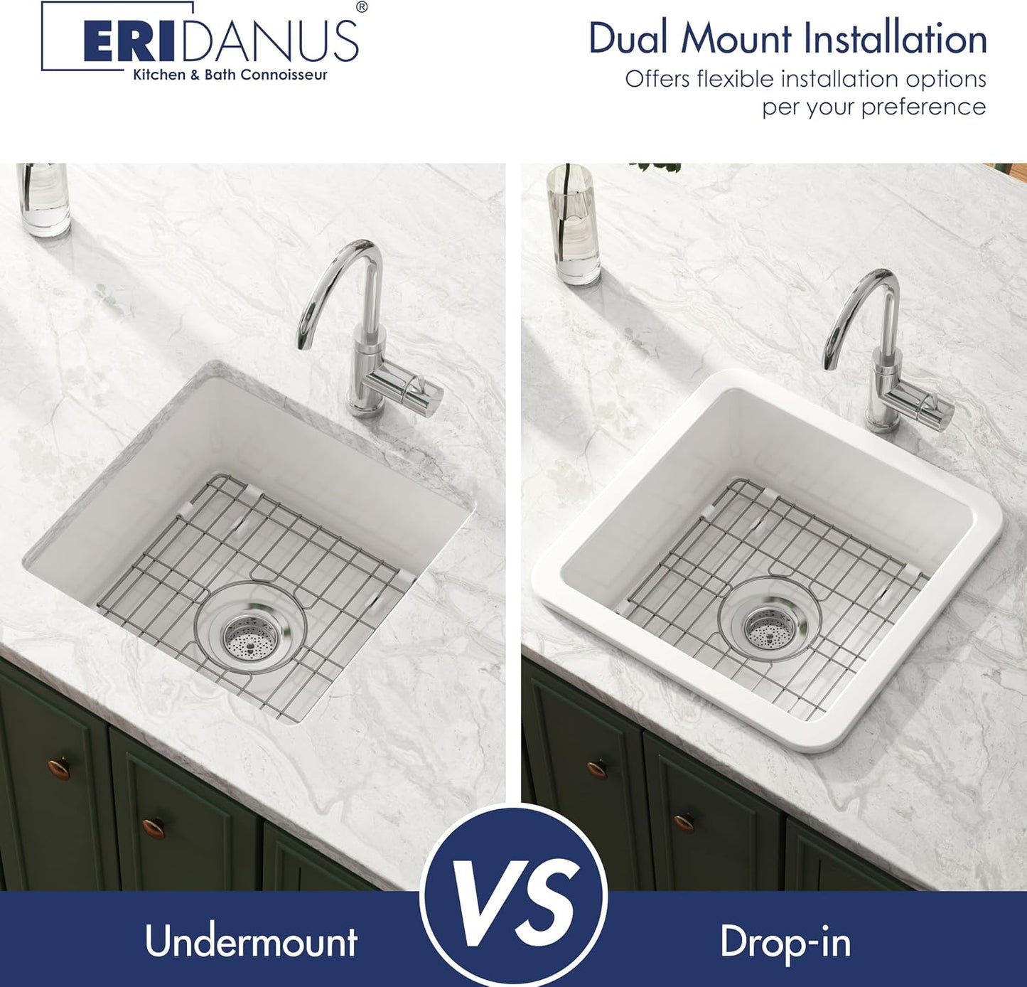 Dual Mount Kitchen Sink, Eridanus 24" x 18.5" Dual Mount Sink 18 Inch Wet Bar Sink, Prep Sink
