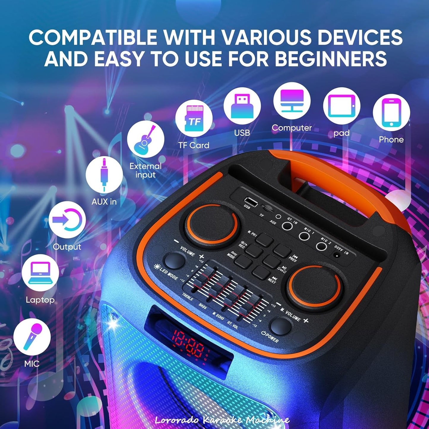 Karaoke Machine, Wireless Microphone Speaker Set, Rechargeable 8000mAh Battery, Compatible with TF/USB/AUX, LED Mode, PA Set, Bluetooth 5.3 TWS