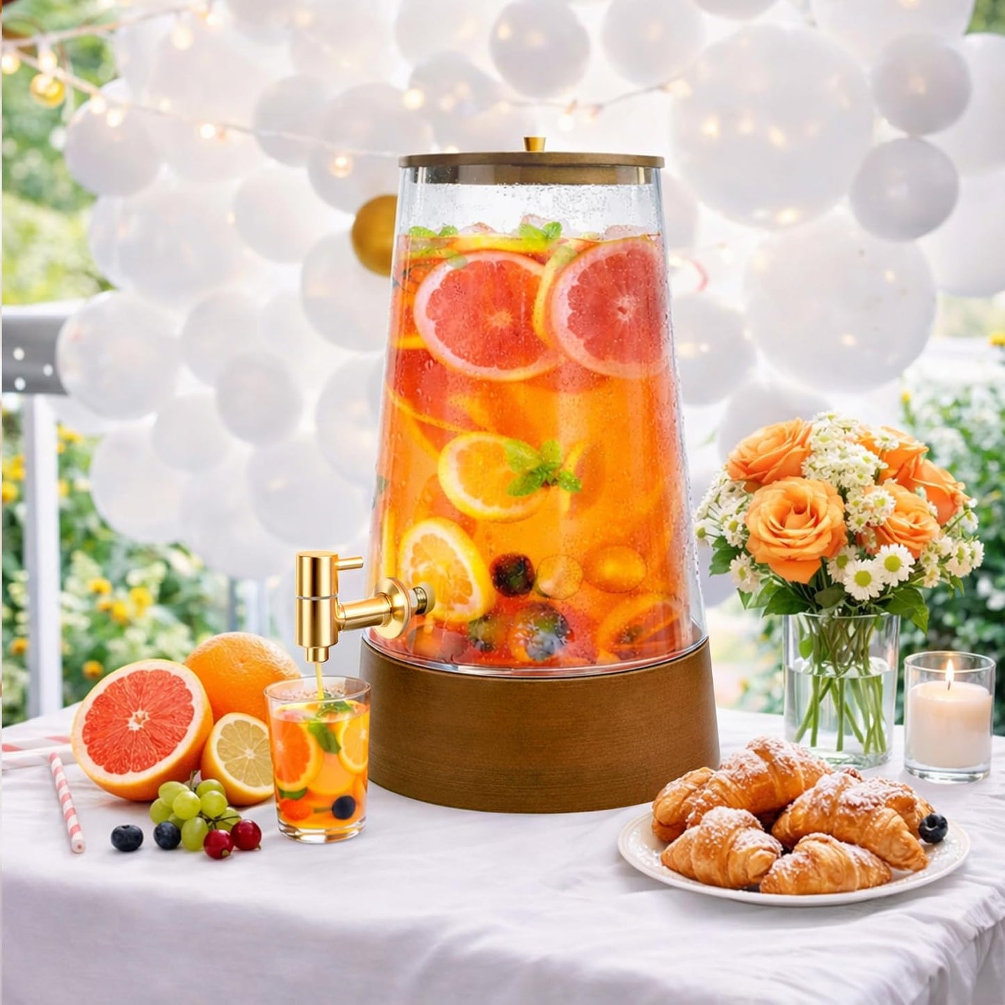 1.7 Gallon Glass Drink Dispenser, Large Glass Cold Beverage Dispensers with Faucet, Water Dispenser for Party, Bars and Home