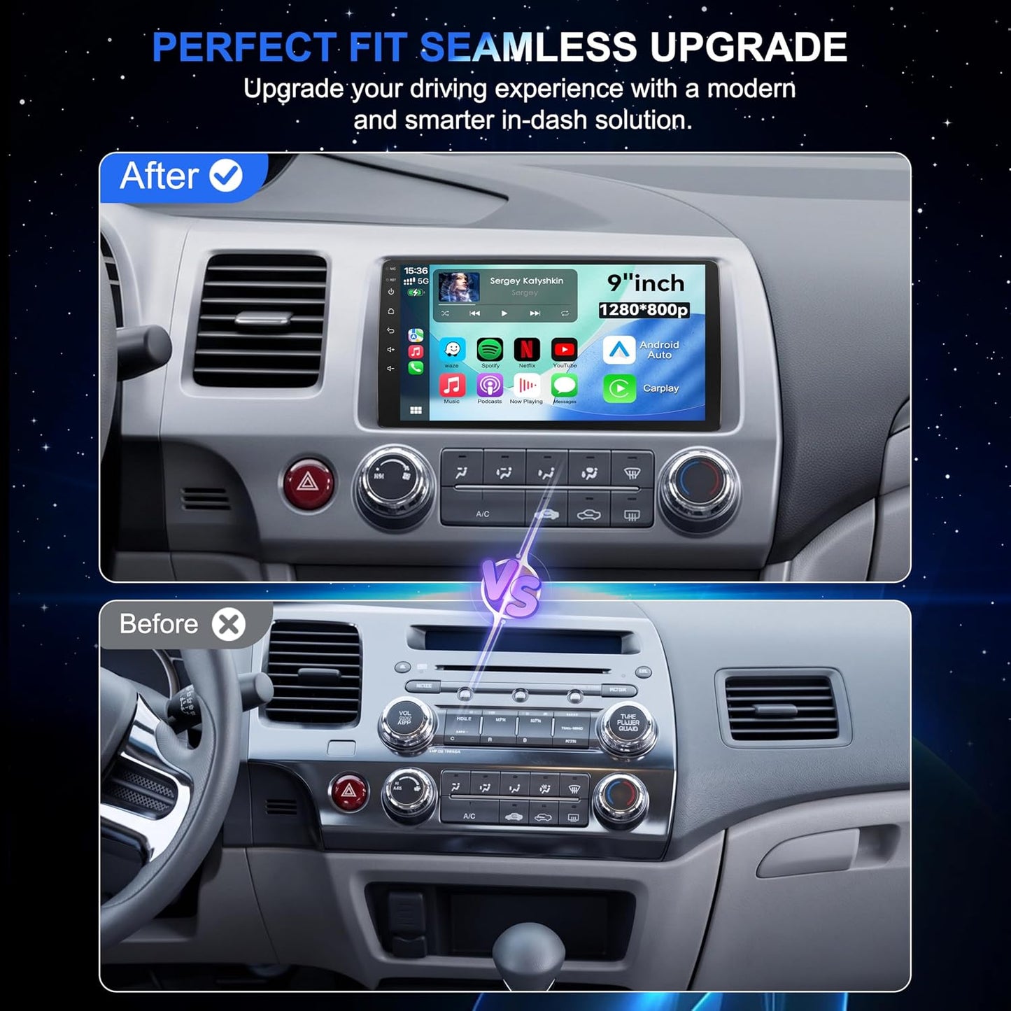 Car Radio for Honda Civic 2006-2011 Android 13 Car Stereo 9 Inch Head Unit with Carplay & Android Auto, GPS Navigation, Bluetooth 5.0, Plug and Play