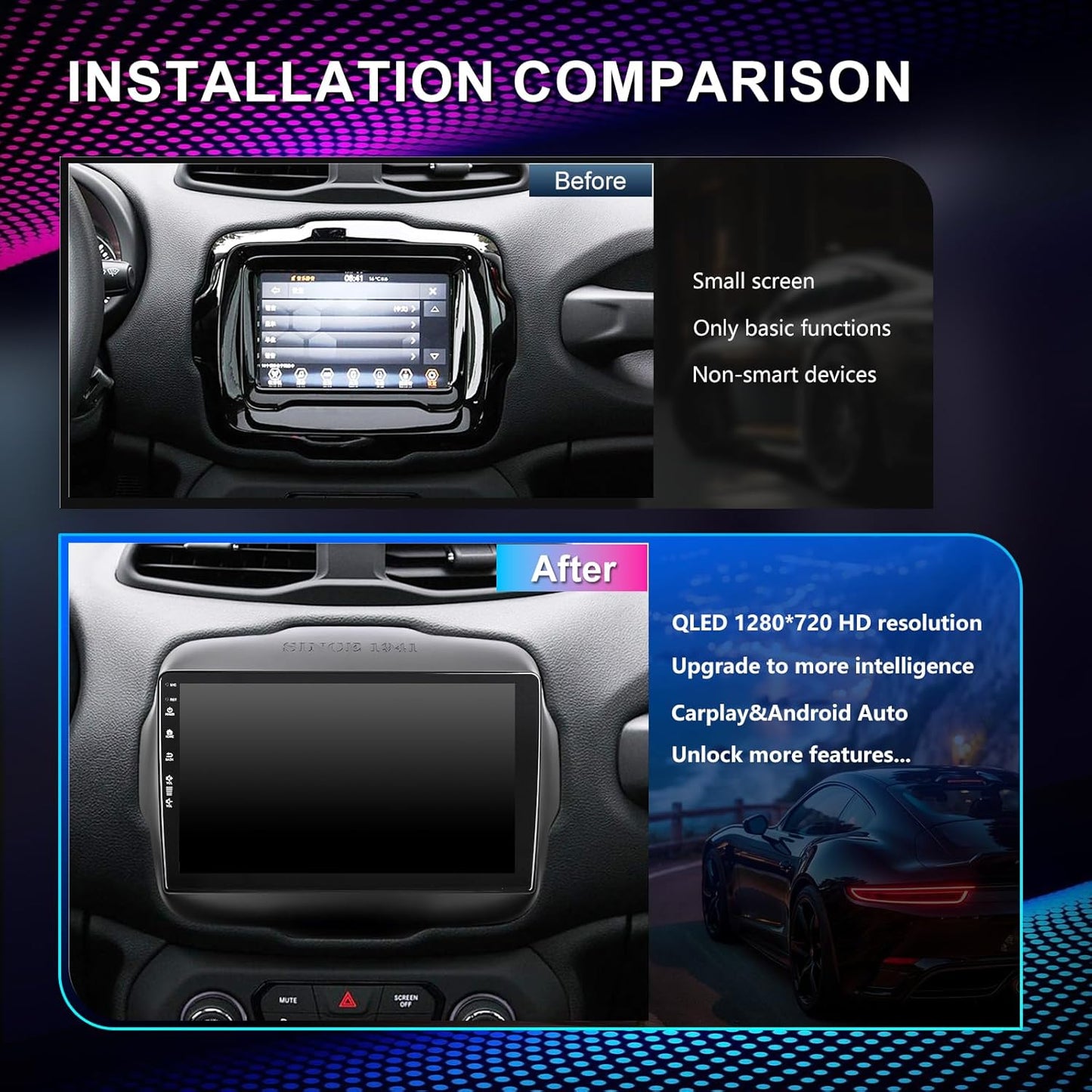 5G-WiFi6 Car Radio Stereo for Jeep Renegade 2015-2020,9 inch Android 13 Touchscreen Head Unit with Wireless Carplay Android Auto GPS Navigation Bluetooth SWC FM HD Backup Camera (2Ram 64Rom)